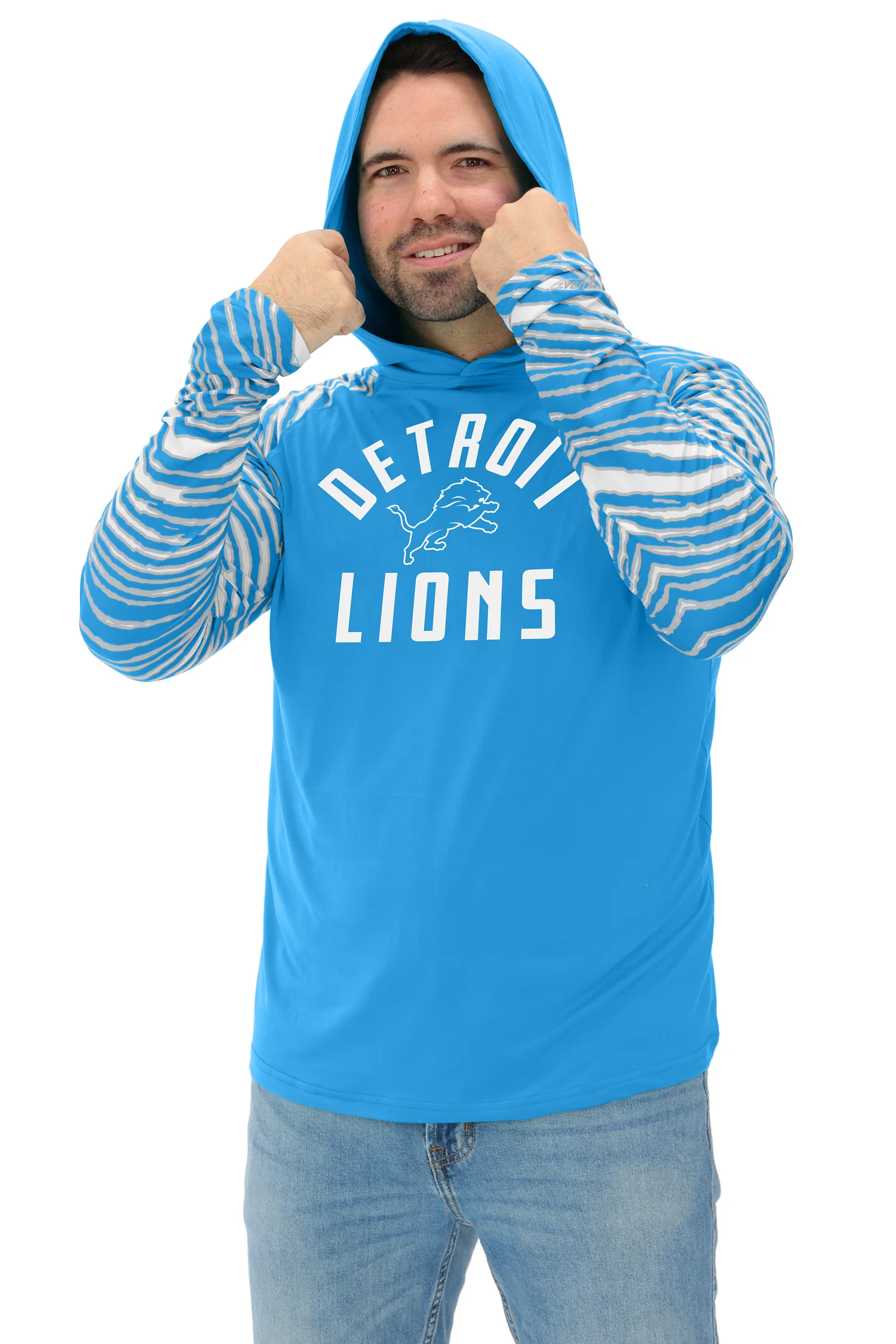 Zubaz NFL Men's Formation 3 Color Zebra Sleeves Lightweight Hoodie, DETROIT LIONS - Image 7