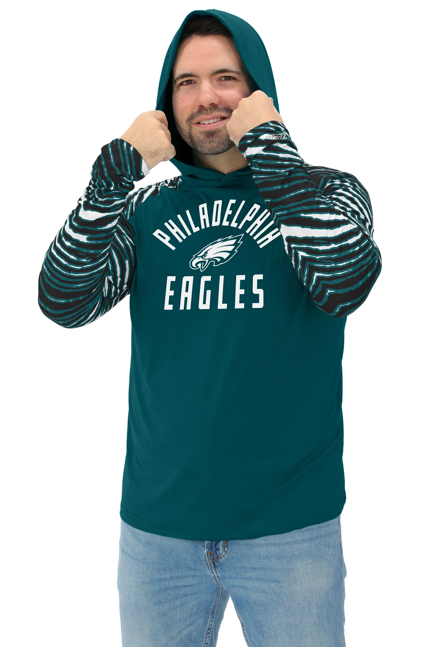 Zubaz NFL Men's Formation 3 Color Zebra Sleeves Lightweight Hoodie, PHILADELPHIA EAGLES - Image 23