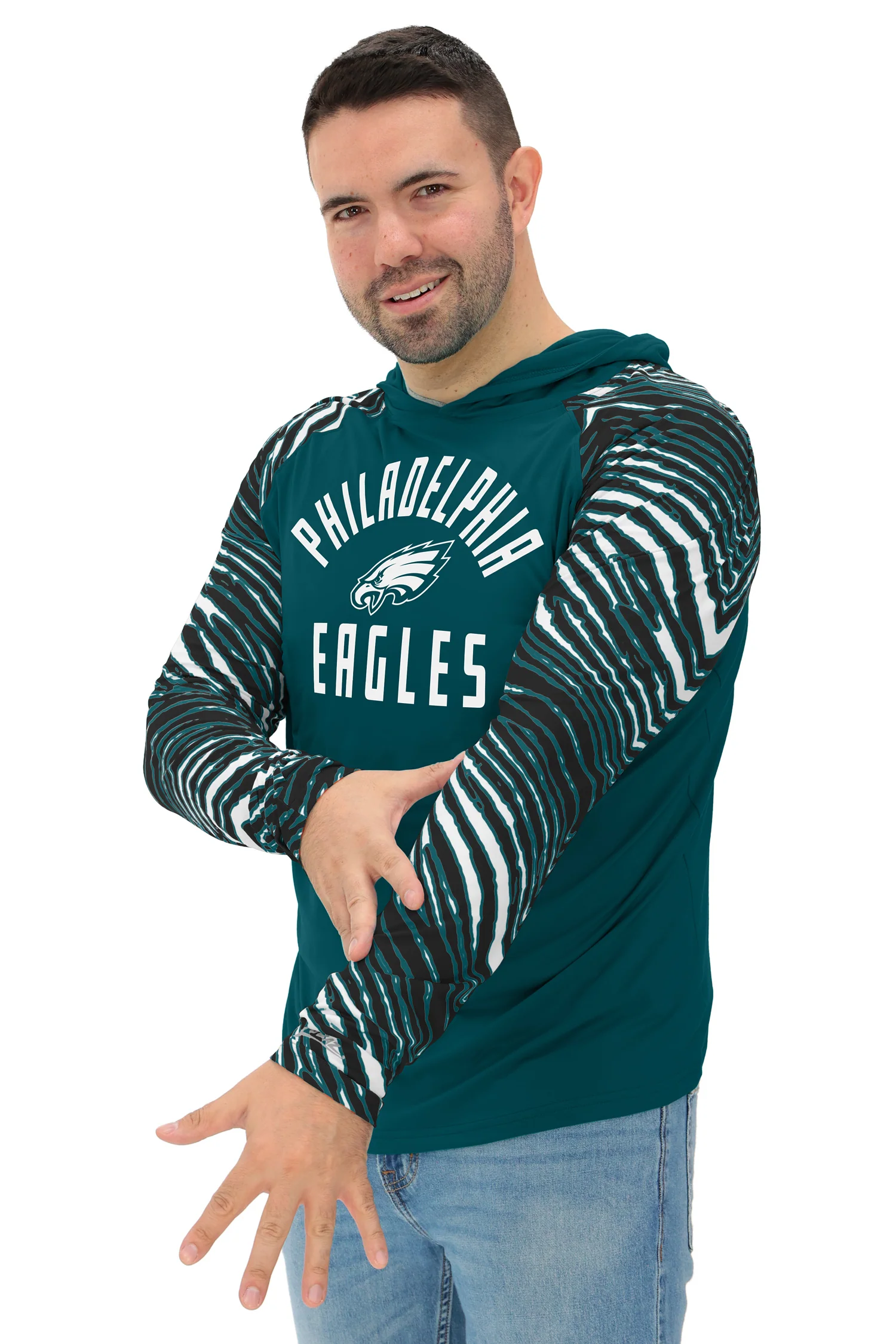 Zubaz NFL Men's Formation 3 Color Zebra Sleeves Lightweight Hoodie, PHILADELPHIA EAGLES - Image 6