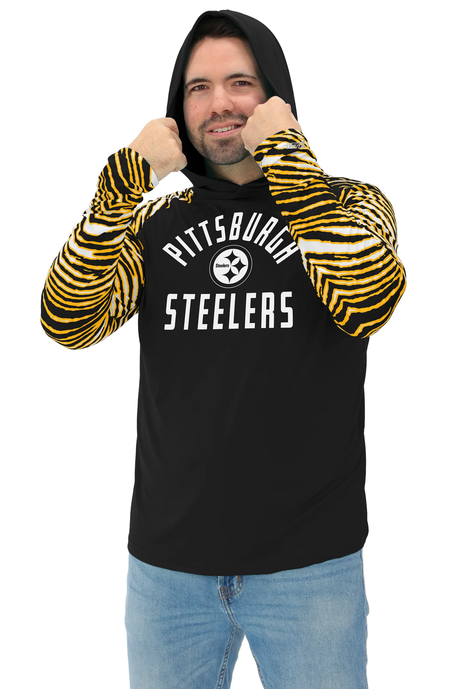 Zubaz NFL Men's Formation 3 Color Zebra Sleeves Lightweight Hoodie, PITTSBURGH STEELERS - Image 31