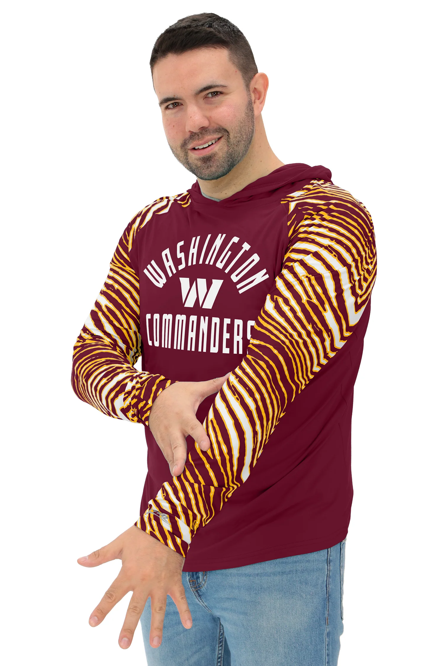 Zubaz NFL Men's Formation 3 Color Zebra Sleeves Lightweight Hoodie, WASHINGTON COMMANDERS - Image 26