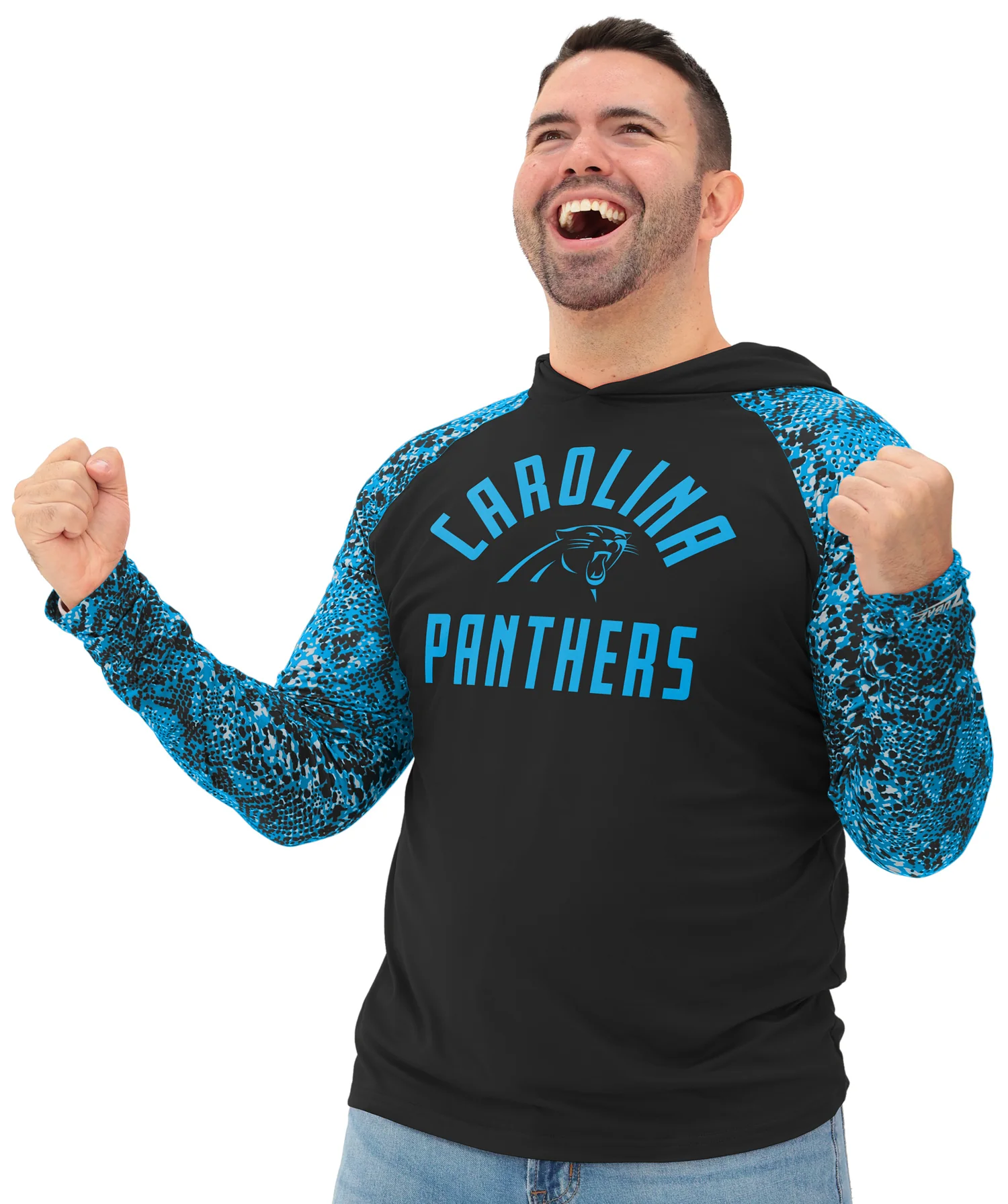 Zubaz NFL Men's Formation Post Sleeves Lightweight Hoodie, CAROLINA PANTHERS - Image 2