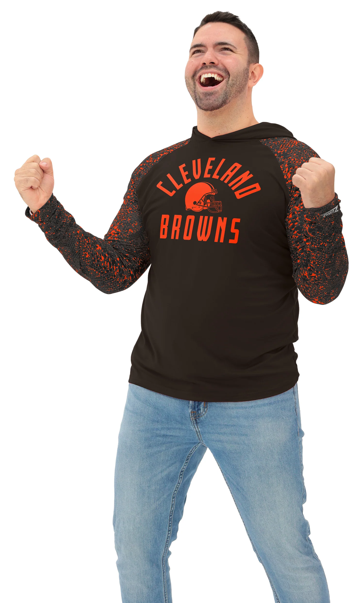 Zubaz NFL Men's Formation Post Sleeves Lightweight Hoodie, CLEVELAND BROWNS - Image 9