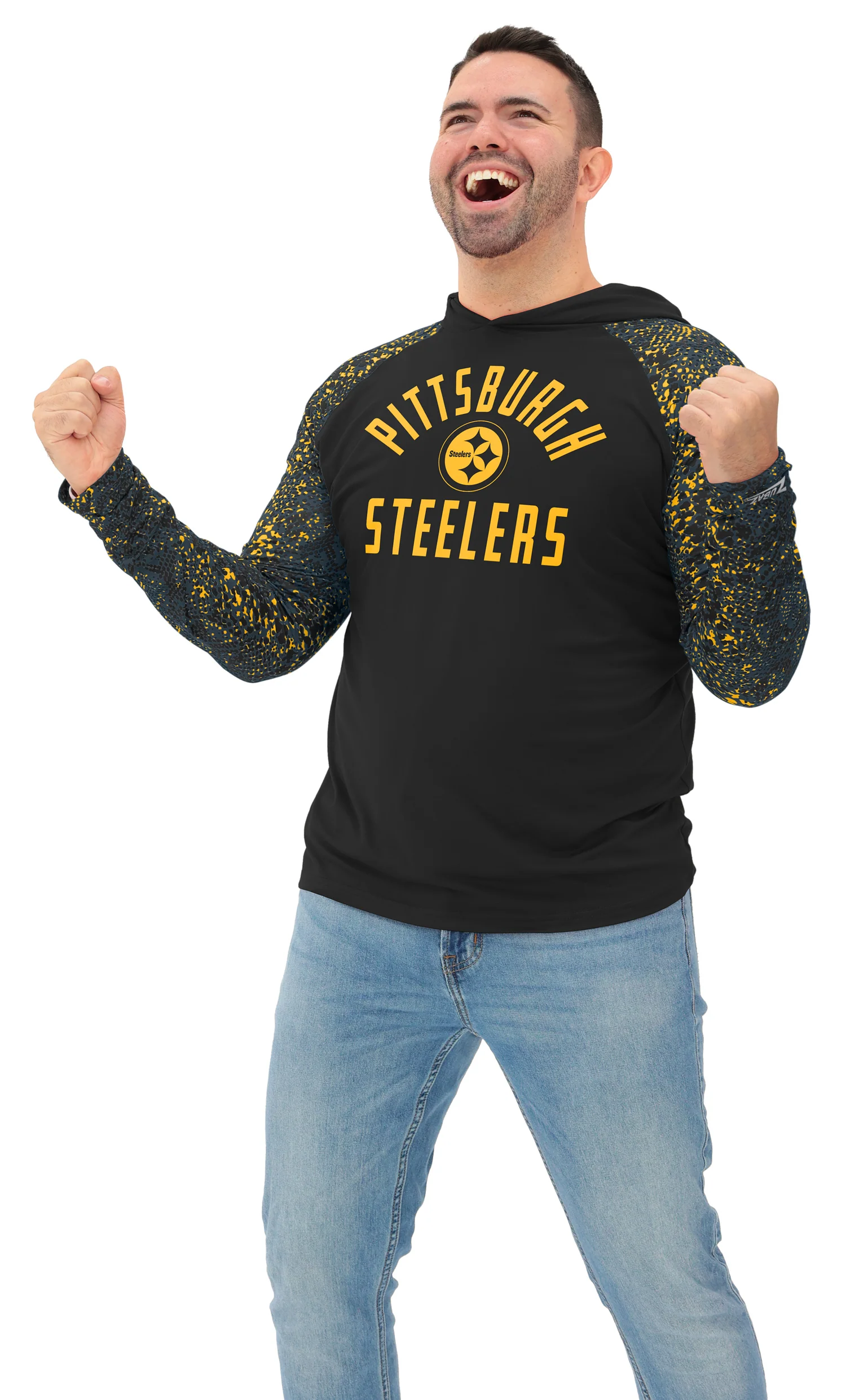 Zubaz NFL Men's Formation Post Sleeves Lightweight Hoodie, PITTSBURGH STEELERS - Image 3