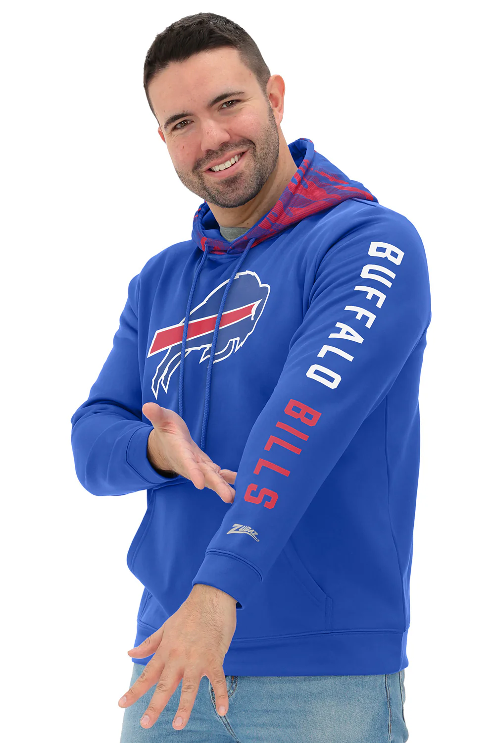 Zubaz NFL Men's Front and Sleeve Print Camo Line Hood Hoodie, BUFFALO BILLS
