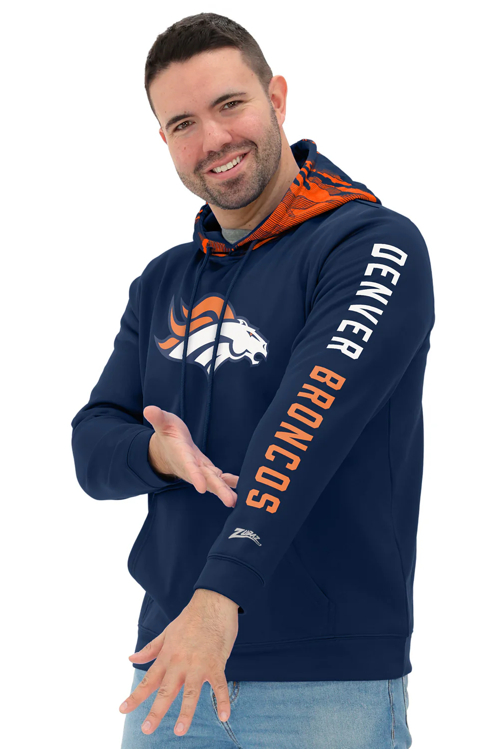 Zubaz NFL Men's Front and Sleeve Print Camo Line Hood Hoodie, DENVER BRONCOS