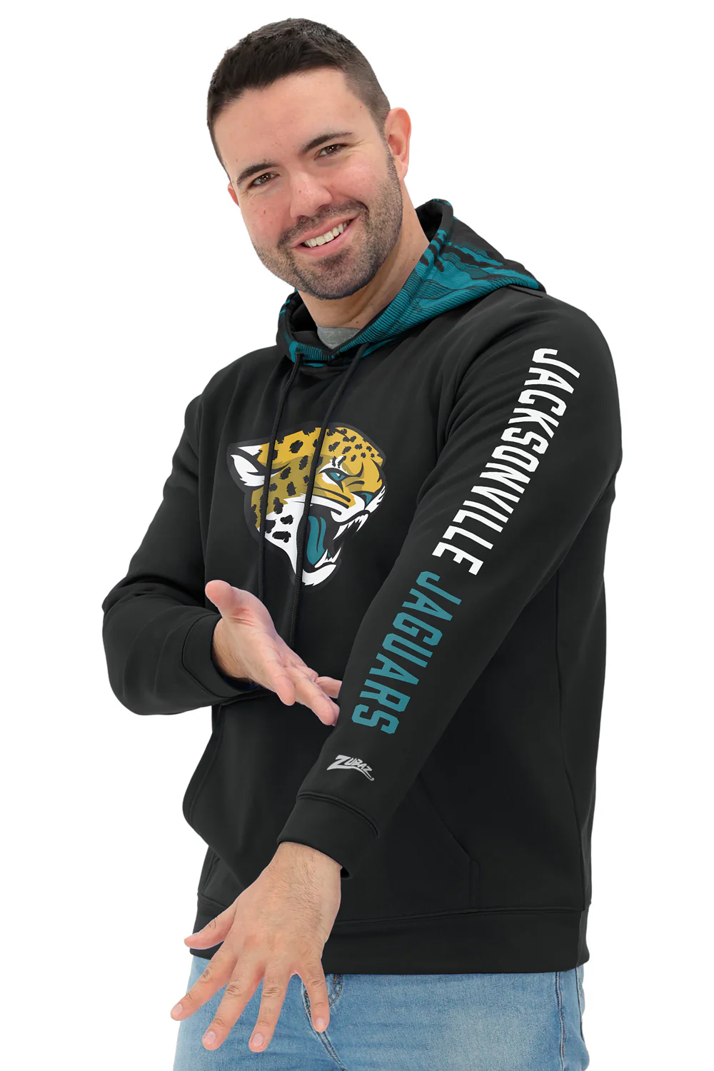 Zubaz NFL   Men's Front and Sleeve Print Camo Line Hood Hoodie, JACKSONVILLE JAGUARS - Image 2