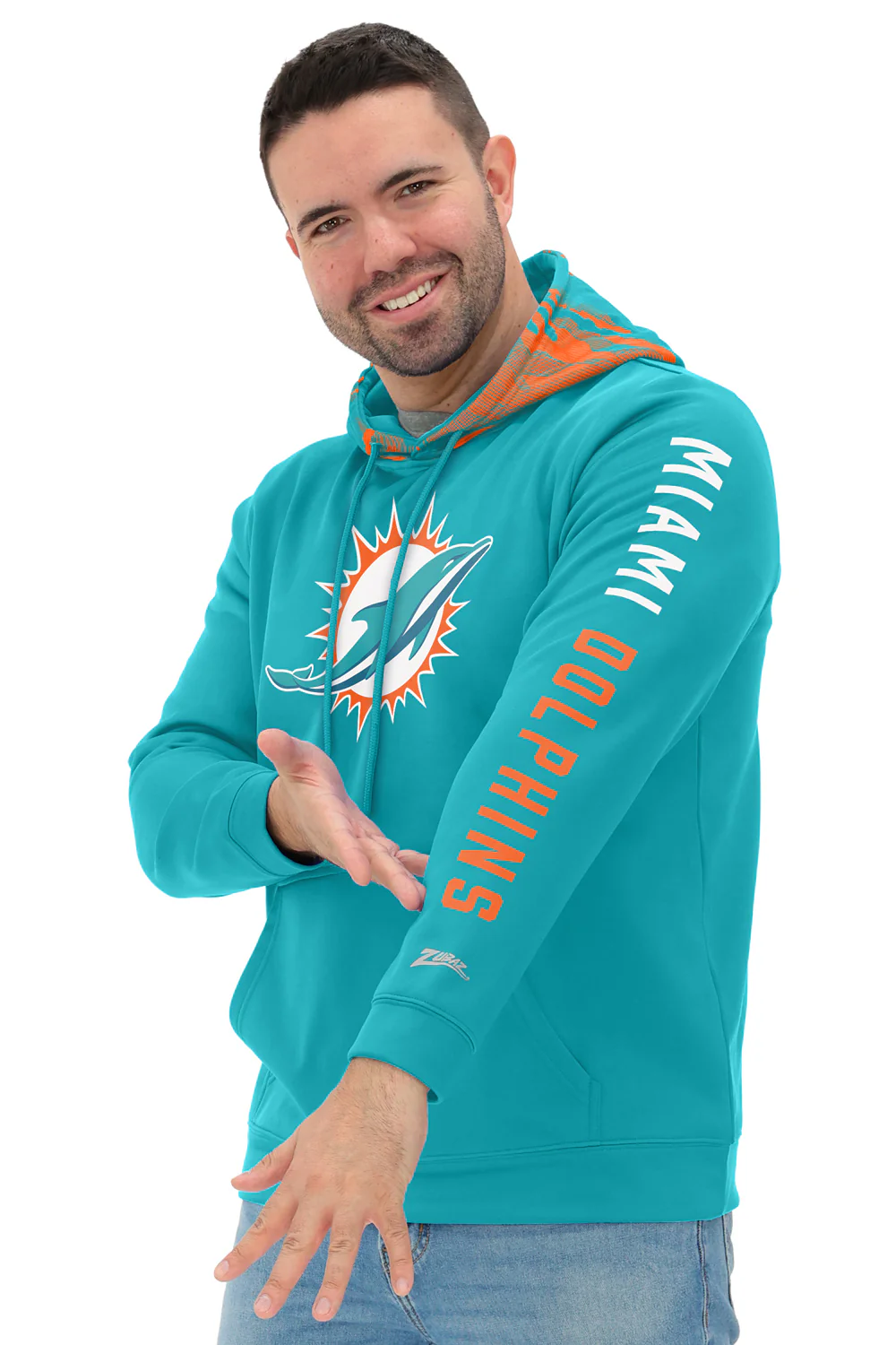 Zubaz NFL Men's Front and Sleeve Print Camo Line Hood Hoodie, MIAMI DOLPHINS - Image 10