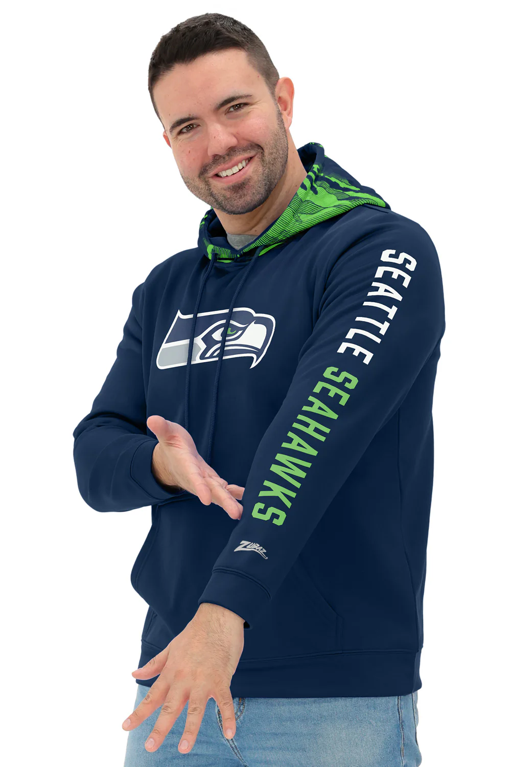 Zubaz NFL Men's Front and Sleeve Print Camo Line Hood Hoodie, SEATTLE SEAHAWKS