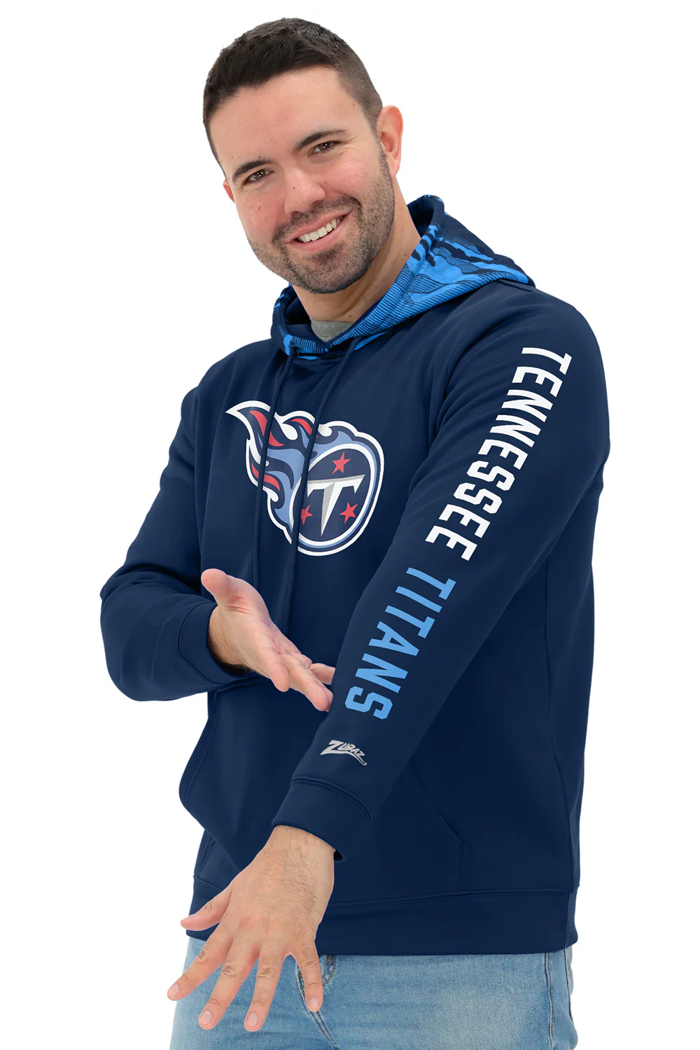 Zubaz NFL Men's Front and Sleeve Print Camo Line Hood Hoodie, TENNESSEE TITANS - Image 9