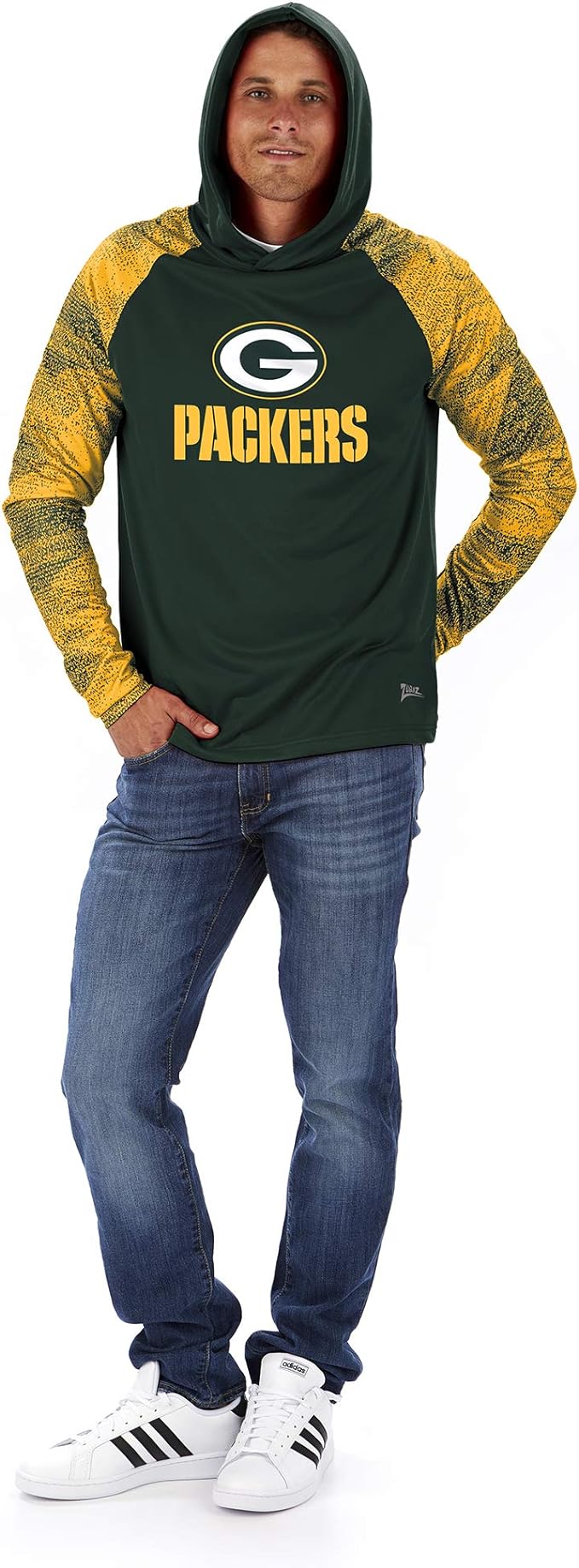 Zubaz NFL MENS GREEN BAY PACKERS SOLID BODY GREEN/GOLD STATIC FRENCH TERRY LW HOOD Double Extra Large - Image 3