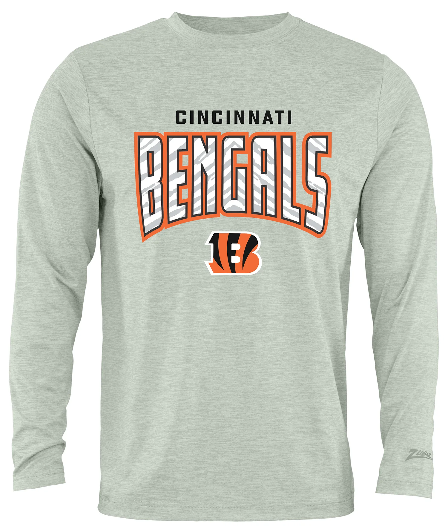 Zubaz NFL Men's Hail Mary Heather Gray Long Sleeve T-Shirt, Cincinnati Bengals