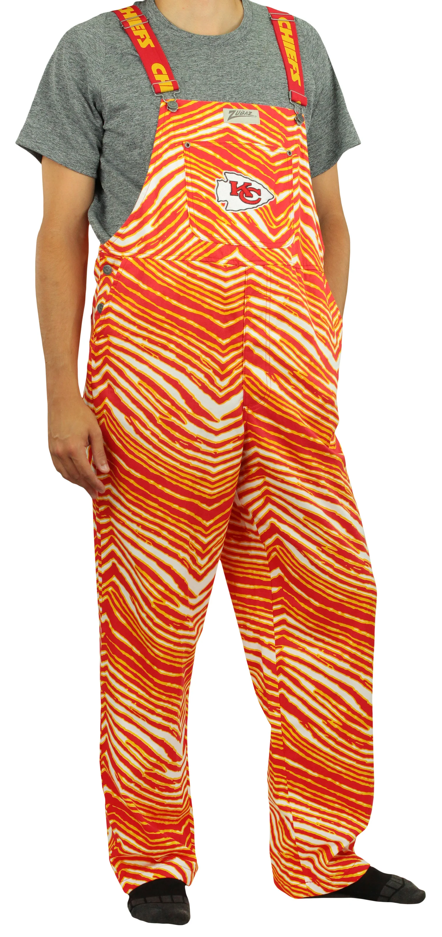 Zubaz NFL Men's Kansas City Chiefs Zebra Printed Team Bib Overalls - Image 3