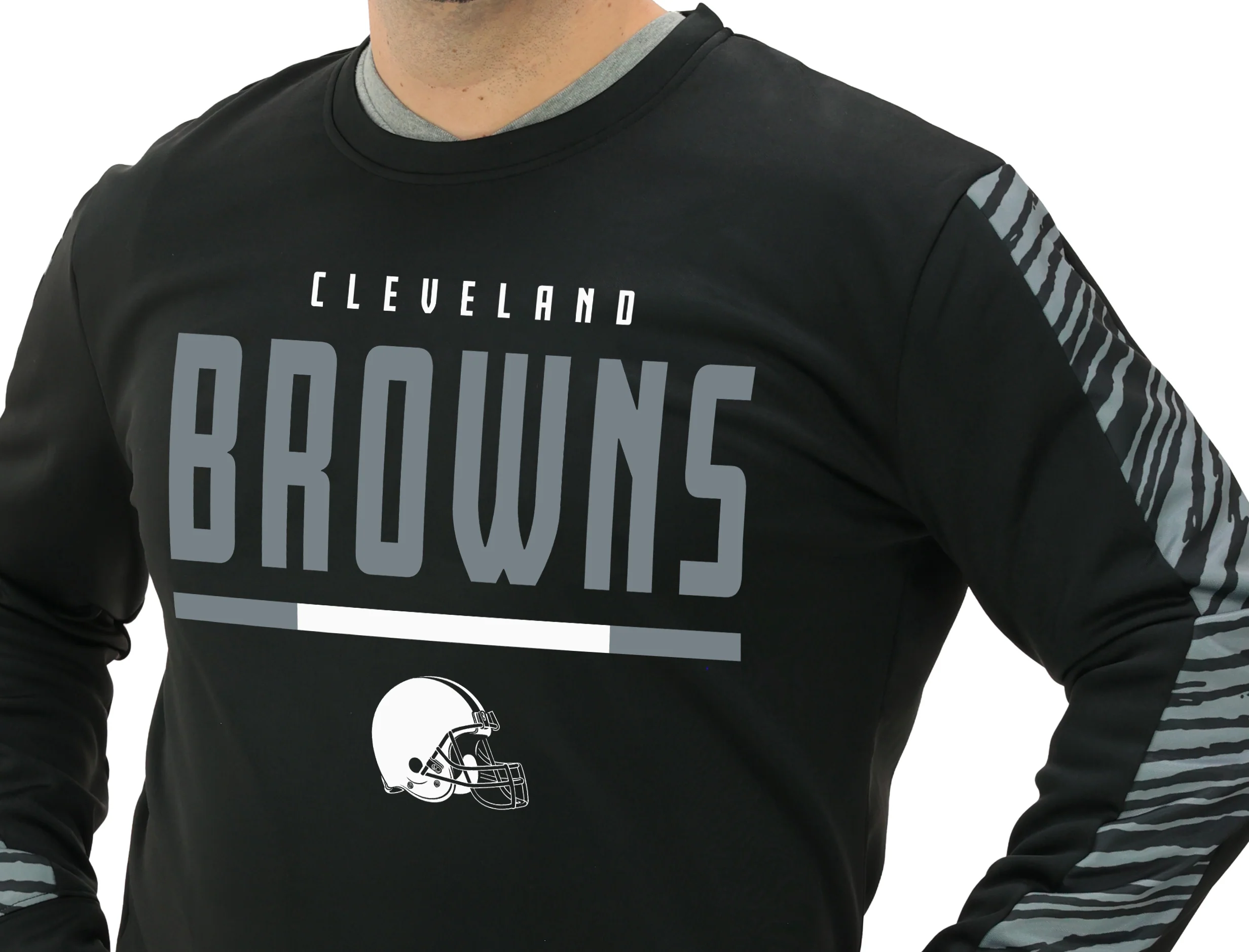 Zubaz NFL Men's Linebacker 2 Color Zebra Long Sleeve Panel Crewneck Sweatshirt, CLEVELAND BROWNS - Image 3