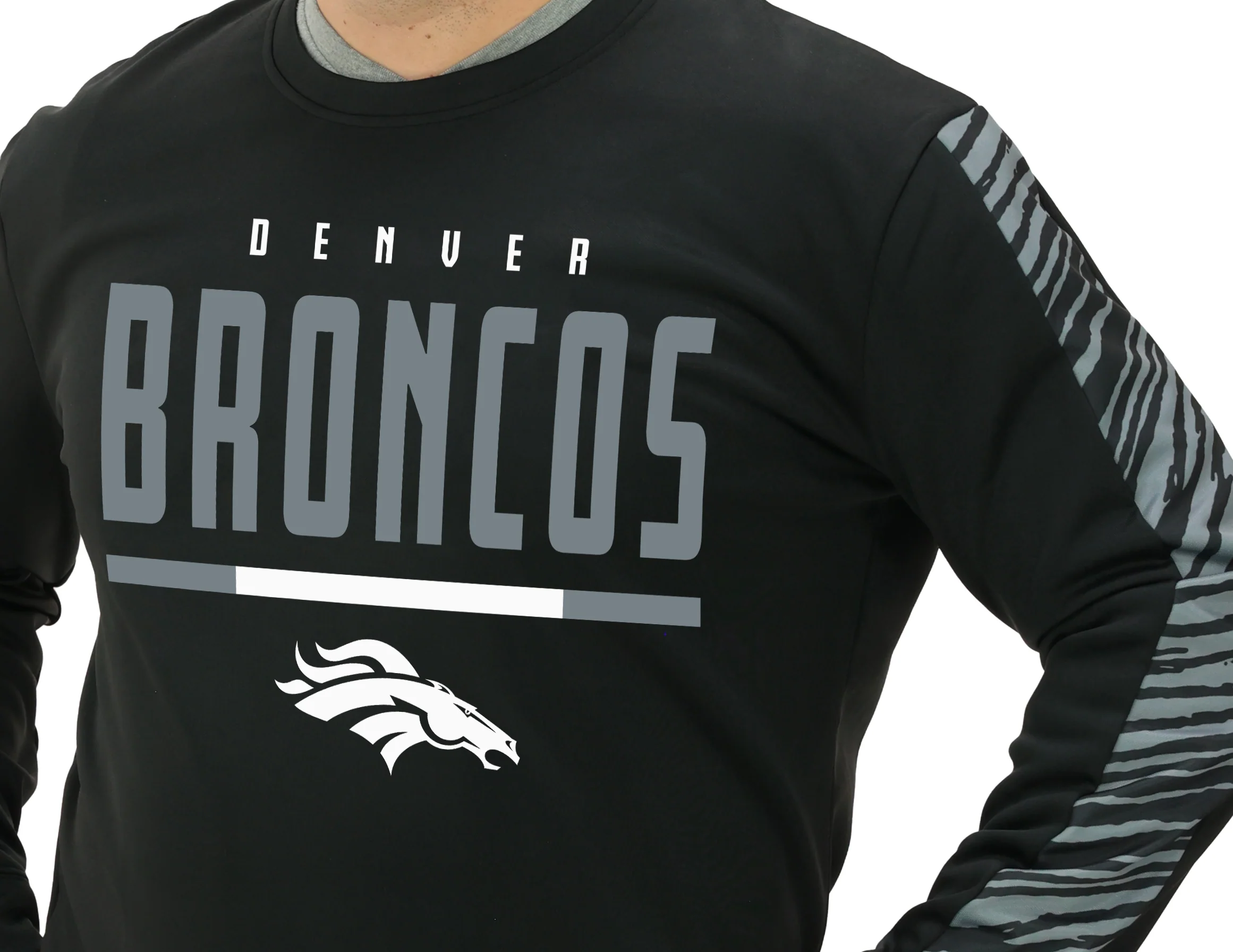 Zubaz NFL Men's Linebacker 2 Color Zebra Long Sleeve Panel Crewneck Sweatshirt, DENVER BRONCOS - Image 14