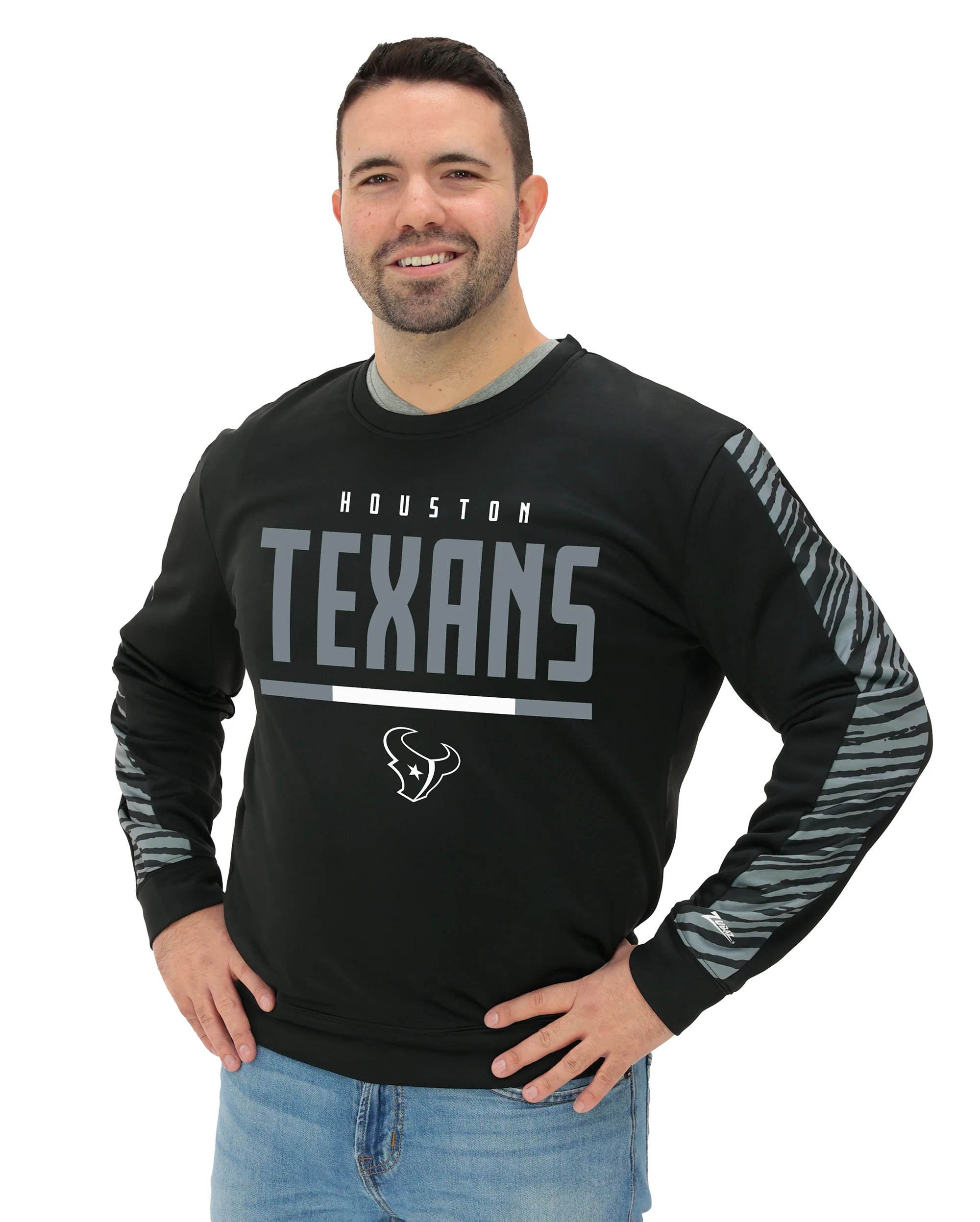 Zubaz NFL Men's Linebacker 2 Color Zebra Long Sleeve Panel Crewneck Sweatshirt, HOUSTON TEXANS - Image 19