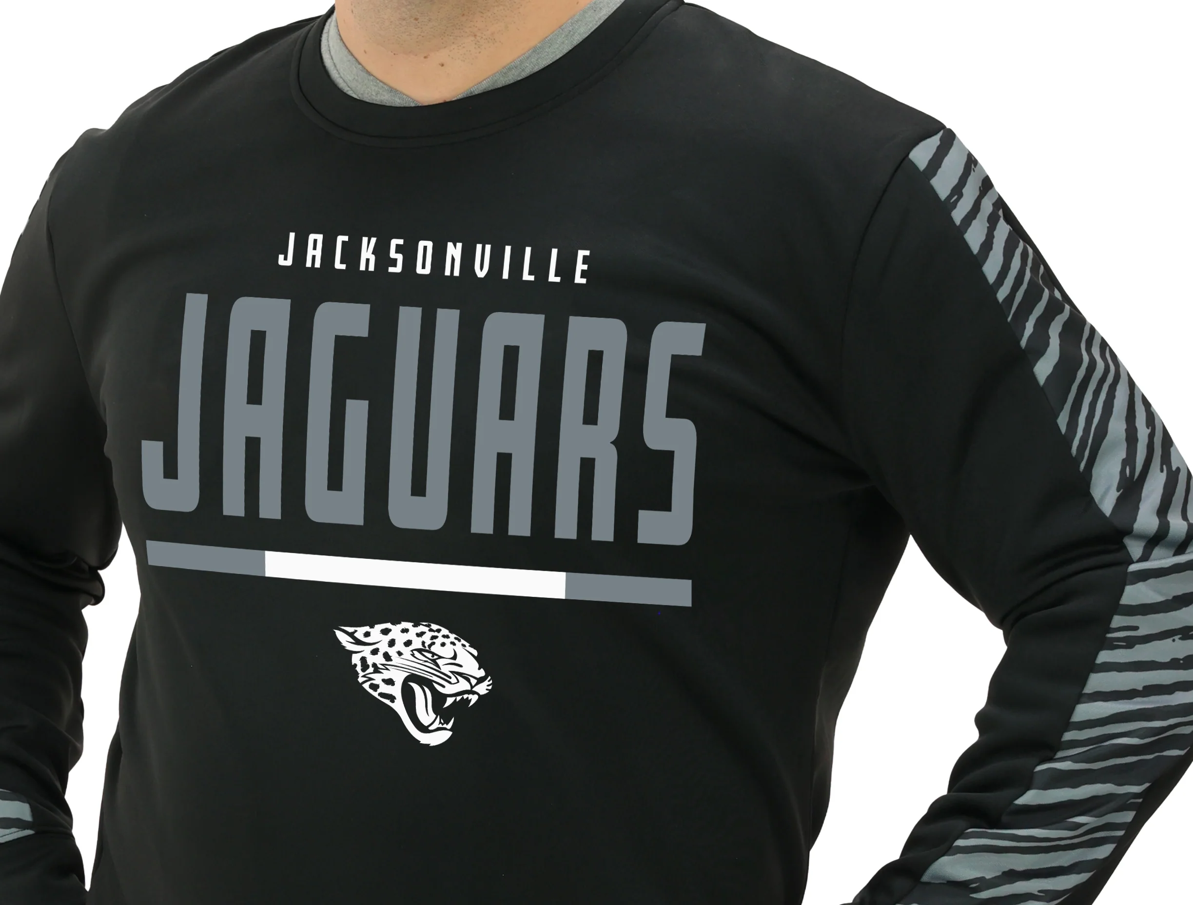Zubaz NFL Men's Linebacker 2 Color Zebra Long Sleeve Panel Crewneck Sweatshirt, JACKSONVILLE JAGUARS - Image 3