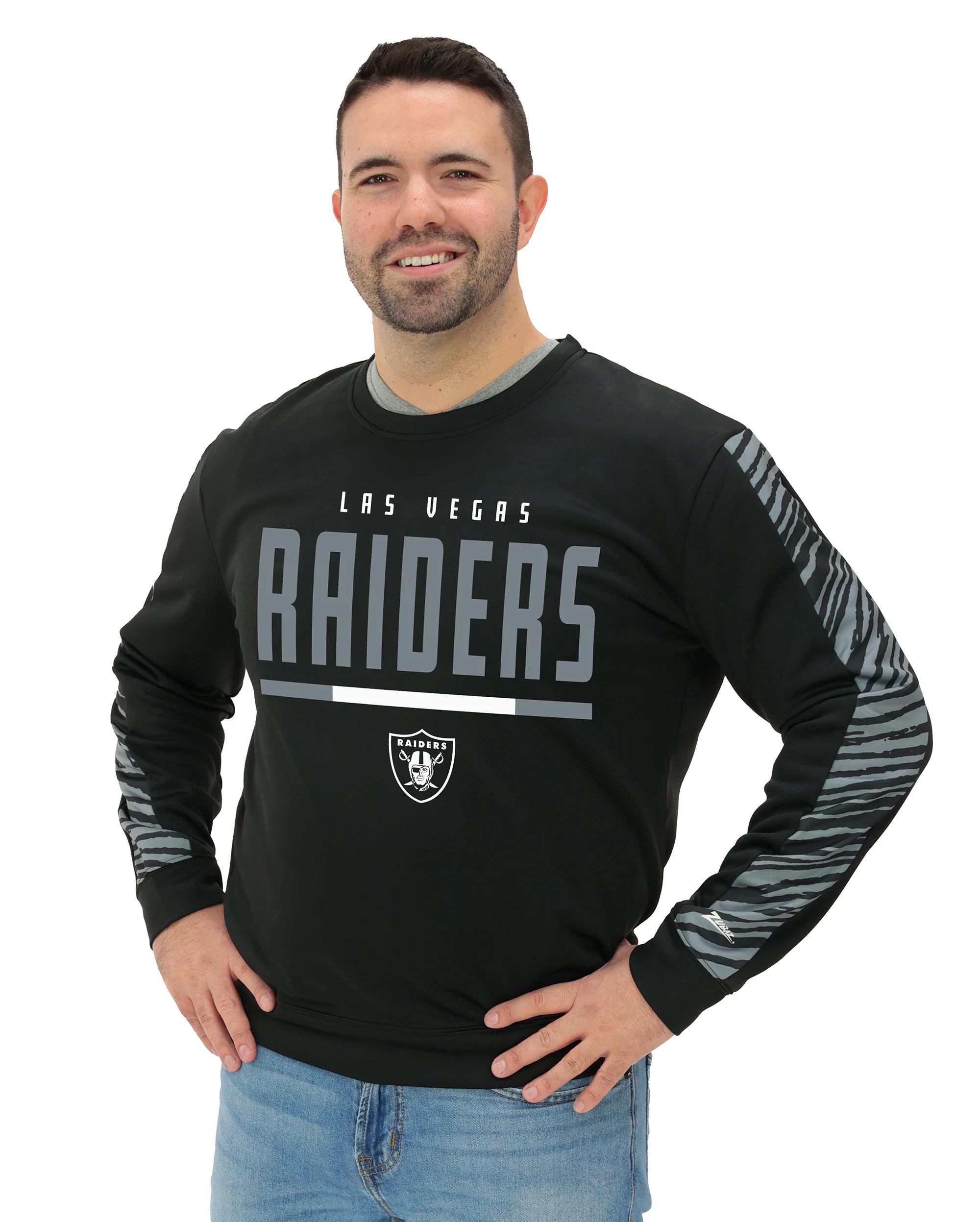 Zubaz NFL Men's Linebacker 2 Color Zebra Long Sleeve Panel Crewneck Sweatshirt, LAS VEGAS RAIDERS - Image 19
