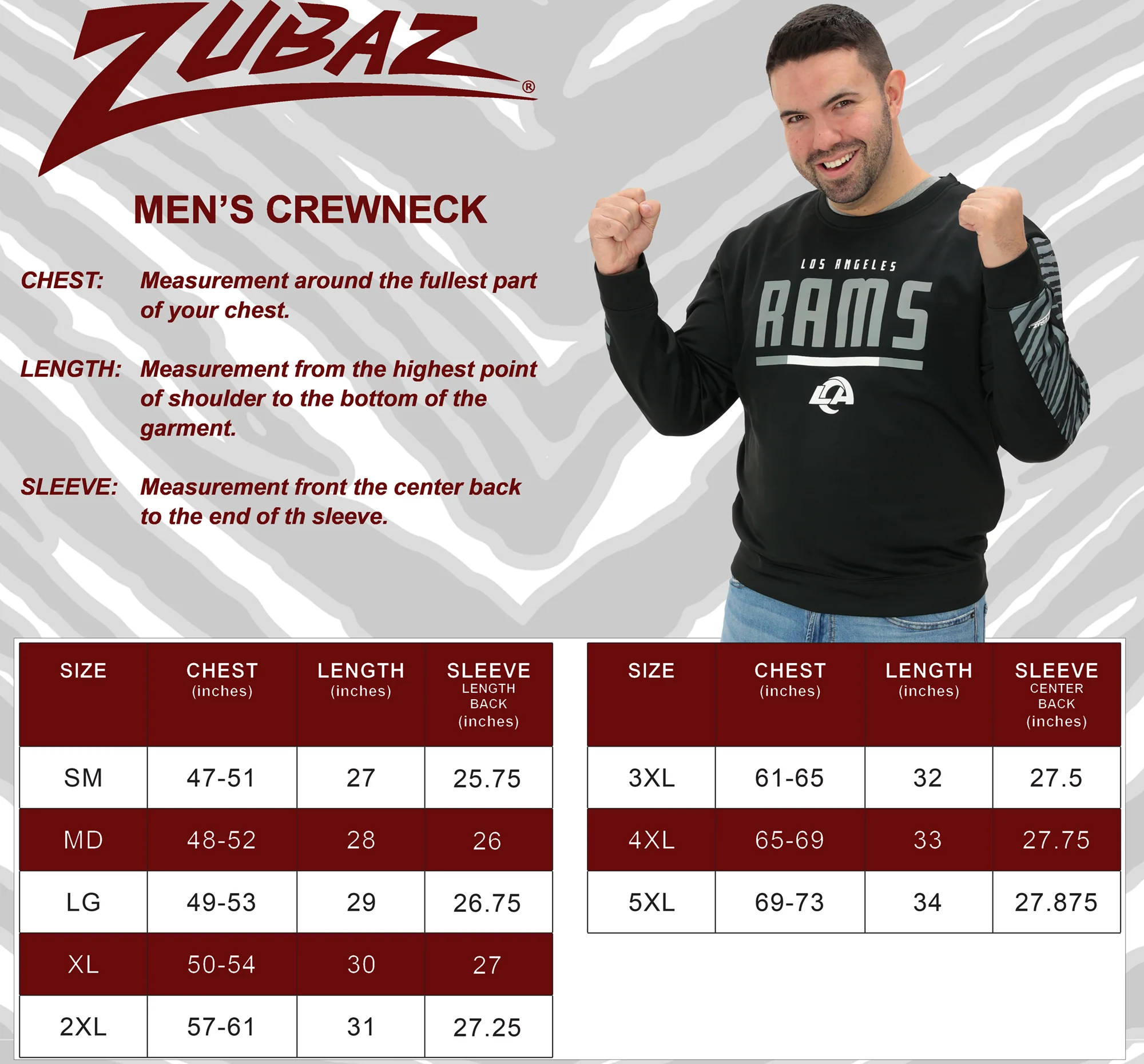Zubaz NFL Men's Linebacker 2 Color Zebra Long Sleeve Panel Crewneck Sweatshirt, LOS ANGELES CHARGERS - Image 35