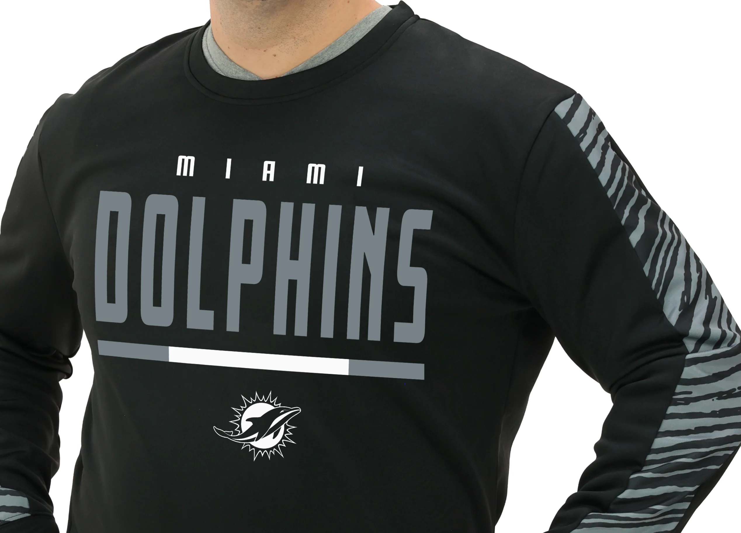 Zubaz NFL Men's Linebacker 2 Color Zebra Long Sleeve Panel Crewneck Sweatshirt, MIAMI DOLPHINS - Image 20