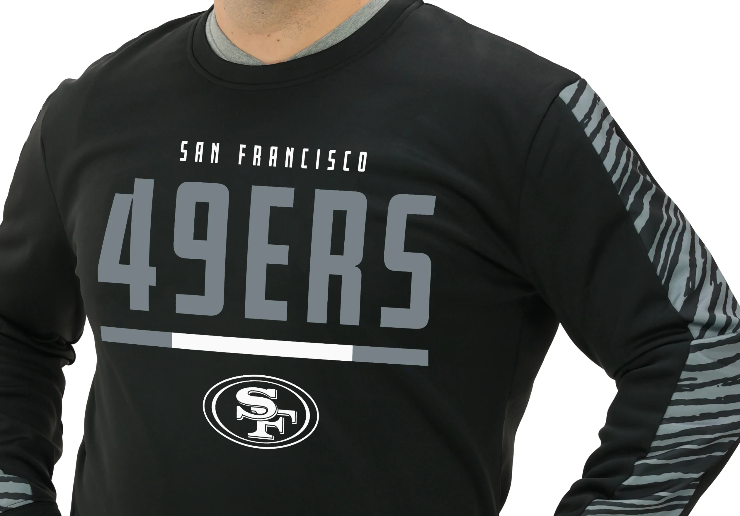 Zubaz NFL Men's Linebacker 2 Color Zebra Long Sleeve Panel Crewneck Sweatshirt, SAN FRANCISCO 49ERS - Image 3