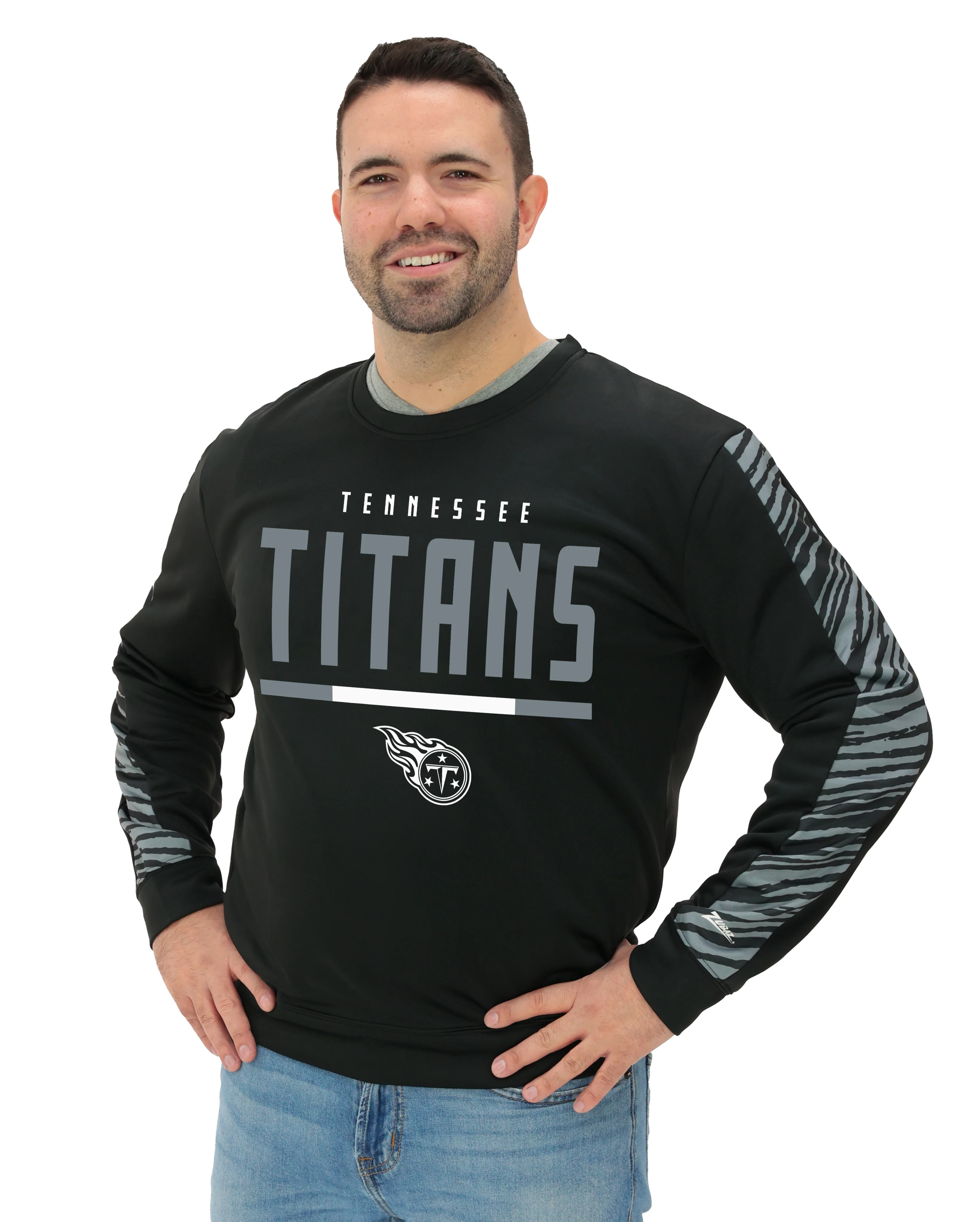Zubaz NFL Men's Linebacker 2 Color Zebra Long Sleeve Panel Crewneck Sweatshirt, TENNESSEE TITANS - Image 19