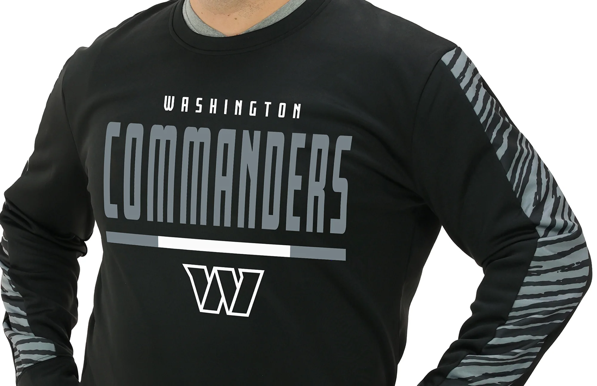 Zubaz NFL Men's Linebacker 2 Color Zebra Long Sleeve Panel Crewneck Sweatshirt, WASHINGTON COMMANDERS - Image 38