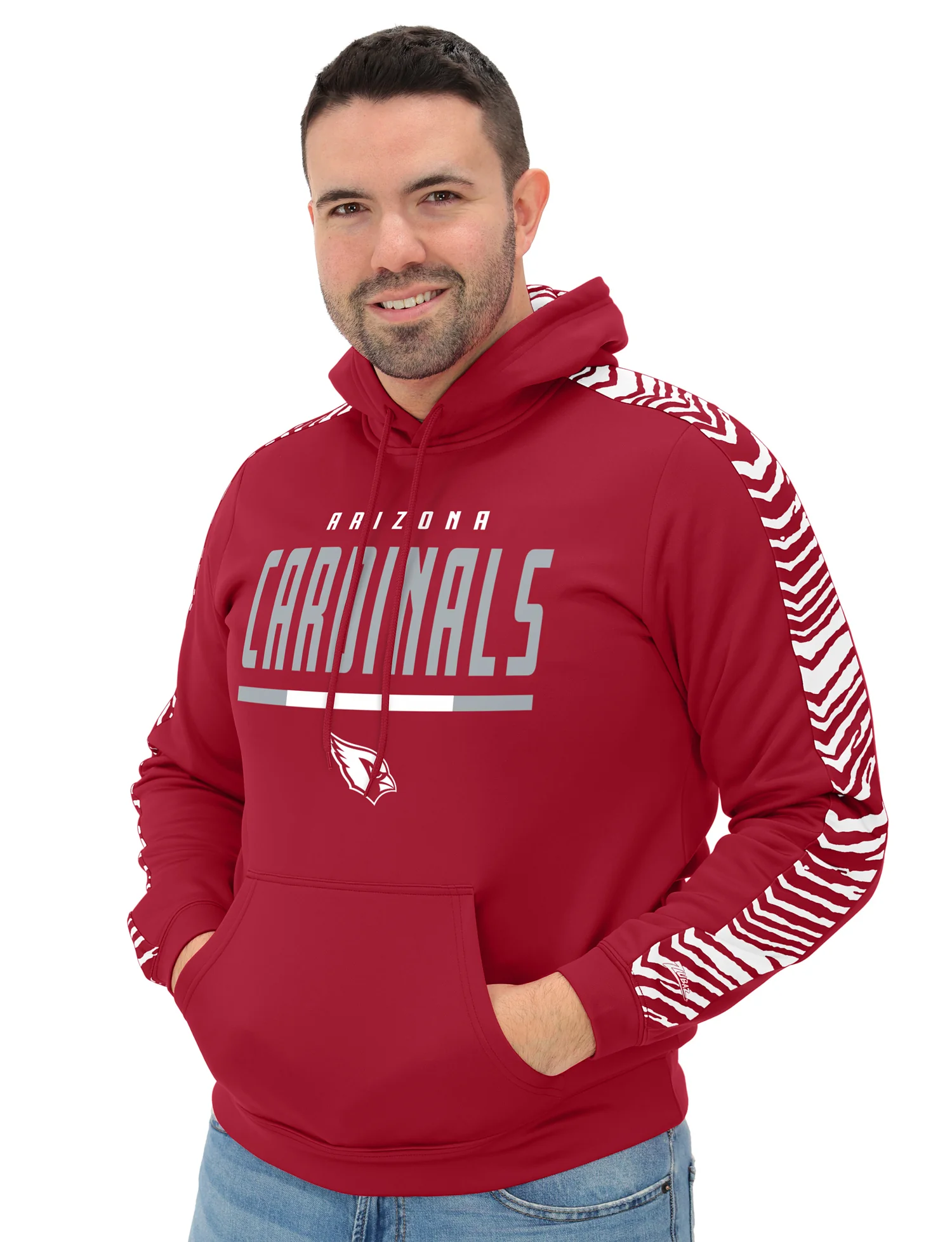 Zubaz NFL Men's Linebacker 2 Color Zebra Sleeve Panel Hoodie, ARIZONA CARDINALS - Image 7