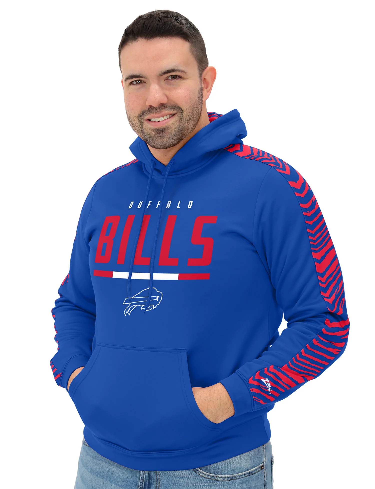 Zubaz NFL Men's Linebacker 2 Color Zebra Sleeve Panel Hoodie, BUFFALO BILLS - Image 11