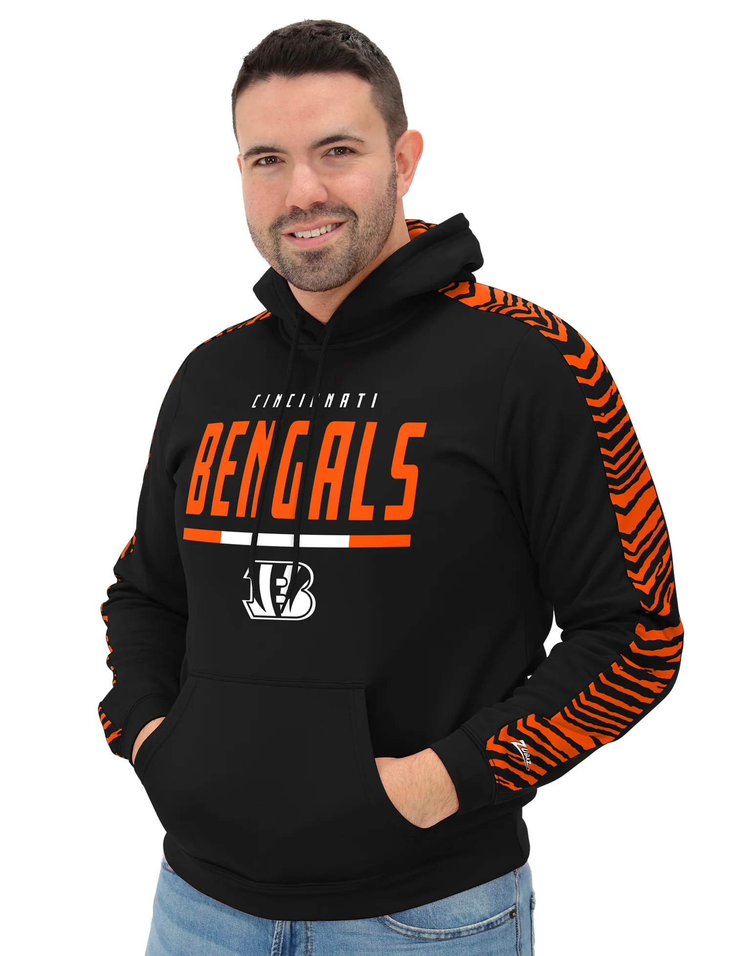 Zubaz NFL   Men's Linebacker 2 Color Zebra Sleeve Panel Hoodie, CINCINNATI BENGALS - Image 13