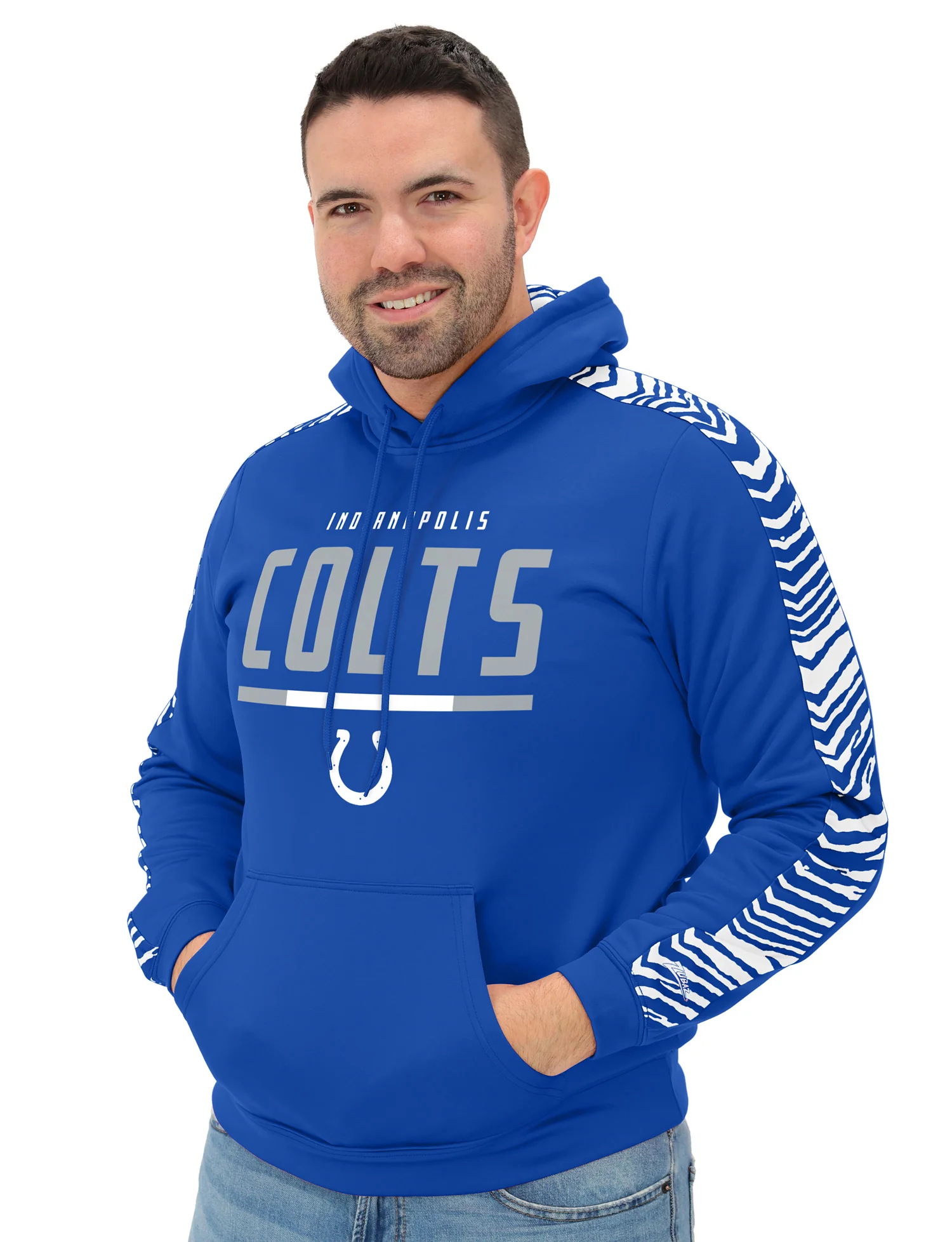 Zubaz NFL Men's Linebacker 2 Color Zebra Sleeve Panel Hoodie, INDIANAPOLIS COLTS - Image 11