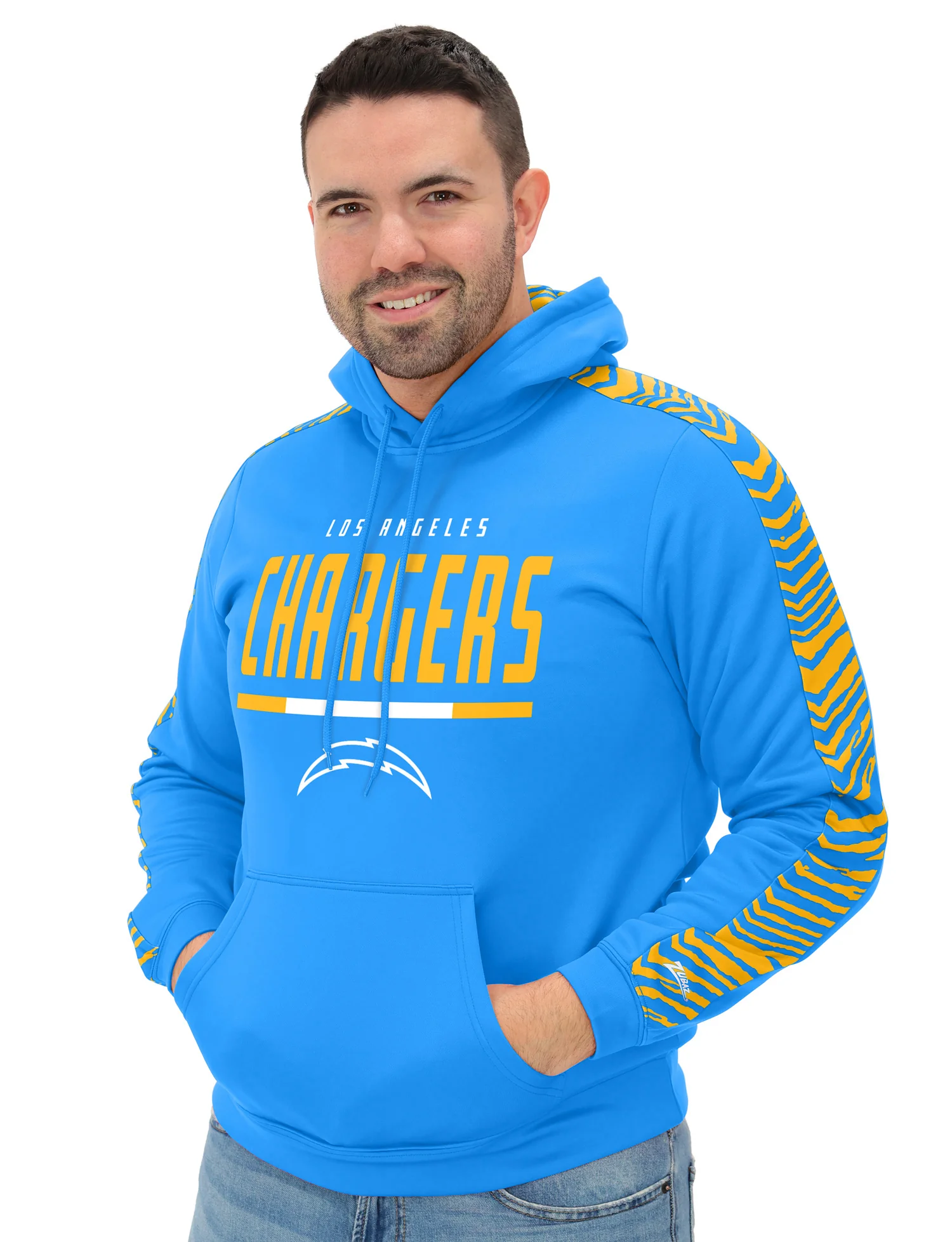 Zubaz NFL Men's Linebacker 2 Color Zebra Sleeve Panel Hoodie, LOS ANGELES CHARGERS - Image 17