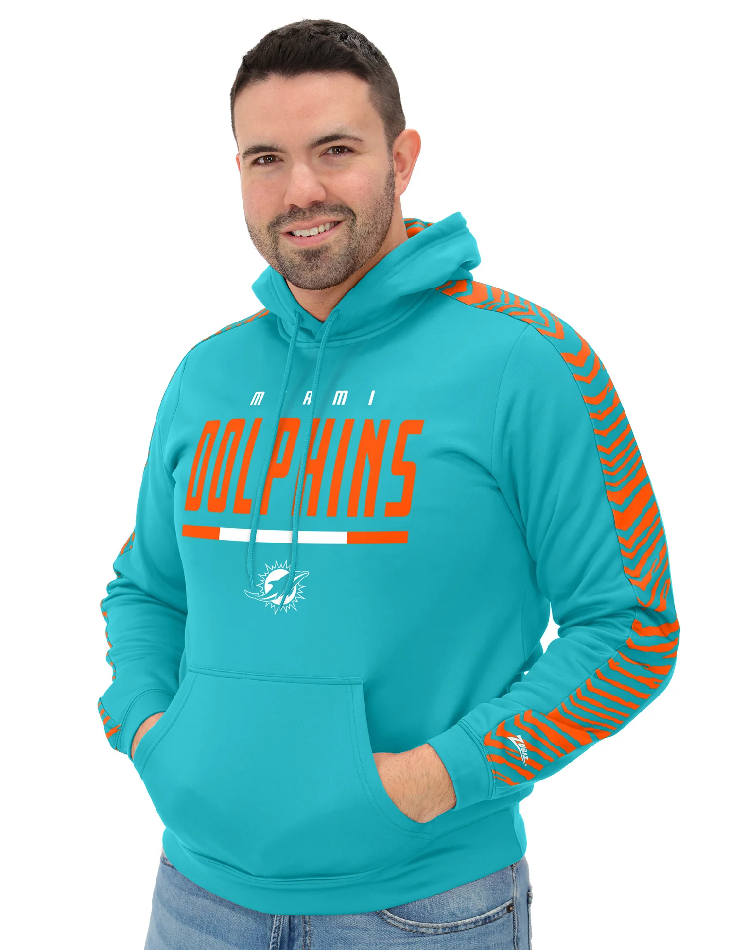 Zubaz NFL Men's Linebacker 2 Color Zebra Sleeve Panel Hoodie, MIAMI DOLPHINS - Image 17
