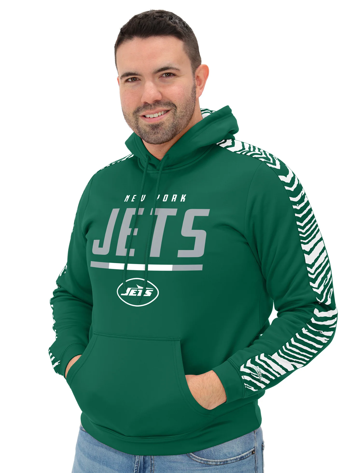 Zubaz NFL Men's Linebacker 2 Color Zebra Sleeve Panel Hoodie, NEW YORK JETS - Image 15