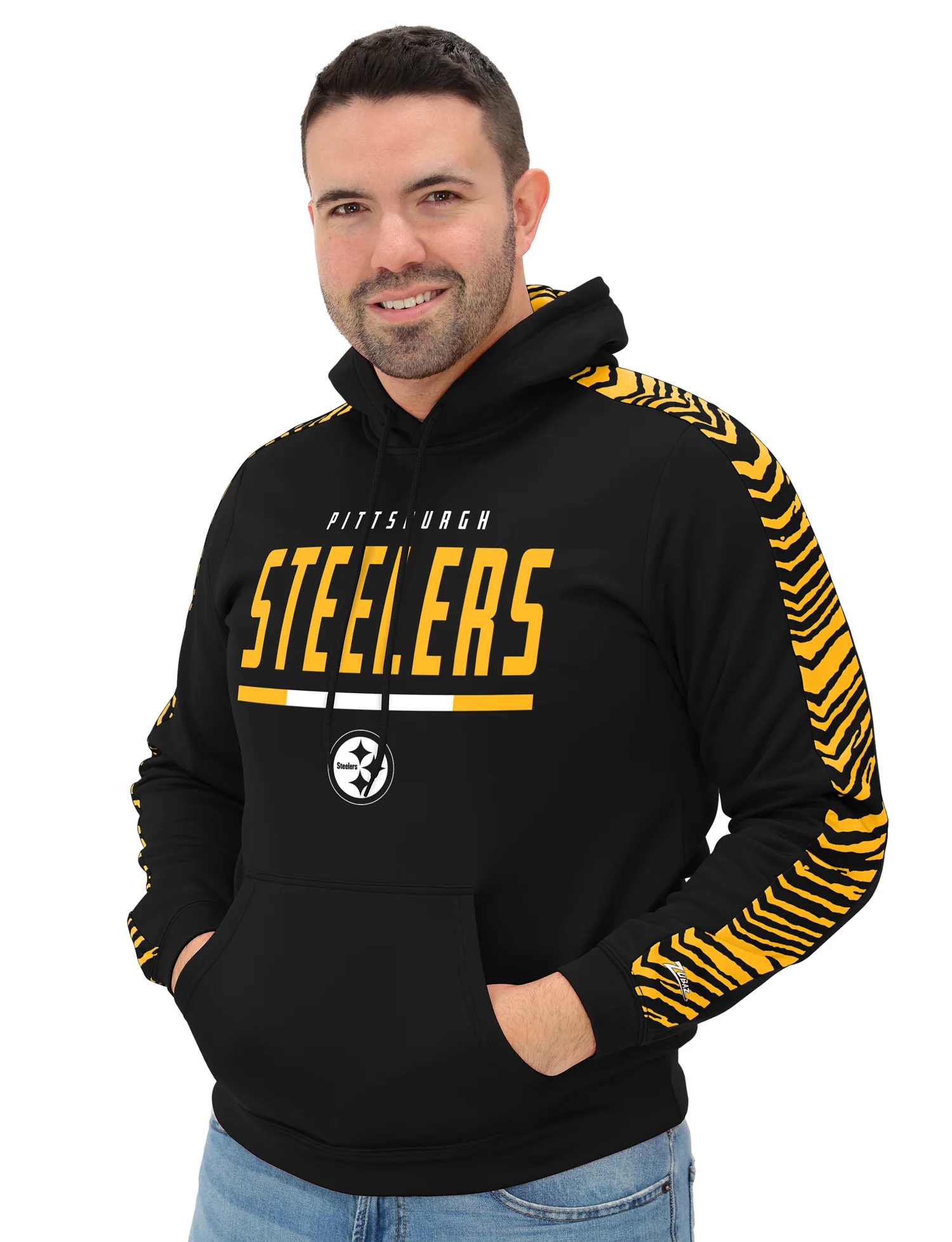 Zubaz NFL   Men's Linebacker 2 Color Zebra Sleeve Panel Hoodie, PITTSBURGH STEELERS - Image 13
