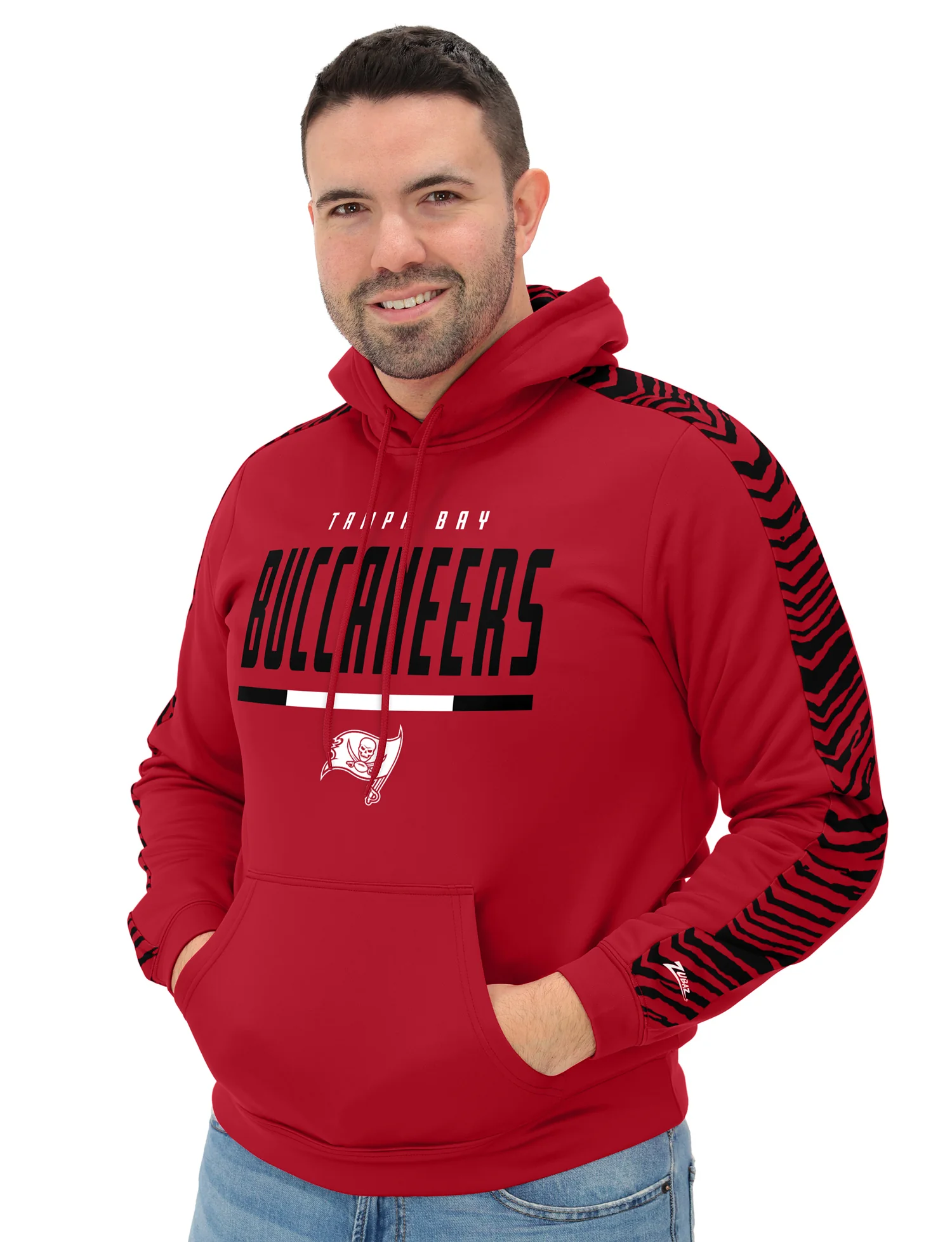 Zubaz NFL Men's Linebacker 2 Color Zebra Sleeve Panel Hoodie, TAMPA BAY BUCCANEERS - Image 7