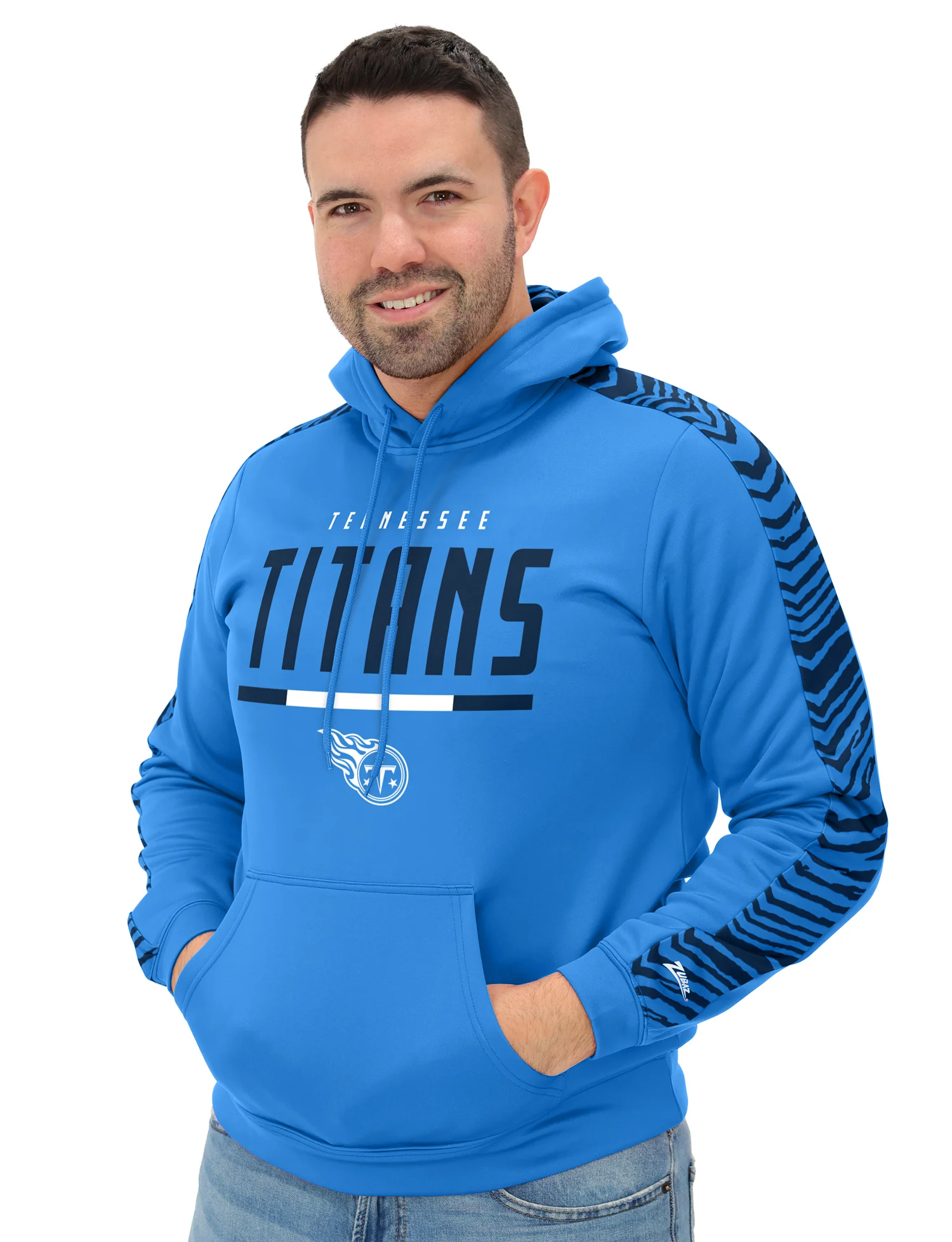 Zubaz NFL   Men's Linebacker 2 Color Zebra Sleeve Panel Hoodie, TENNESSEE TITANS - Image 13