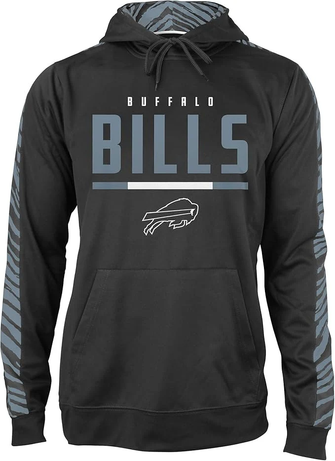 Zubaz NFL Men's Linebacker 2 Color Zebra Tonal Sleeve Panel Hoodie, BUFFALO BILLS
