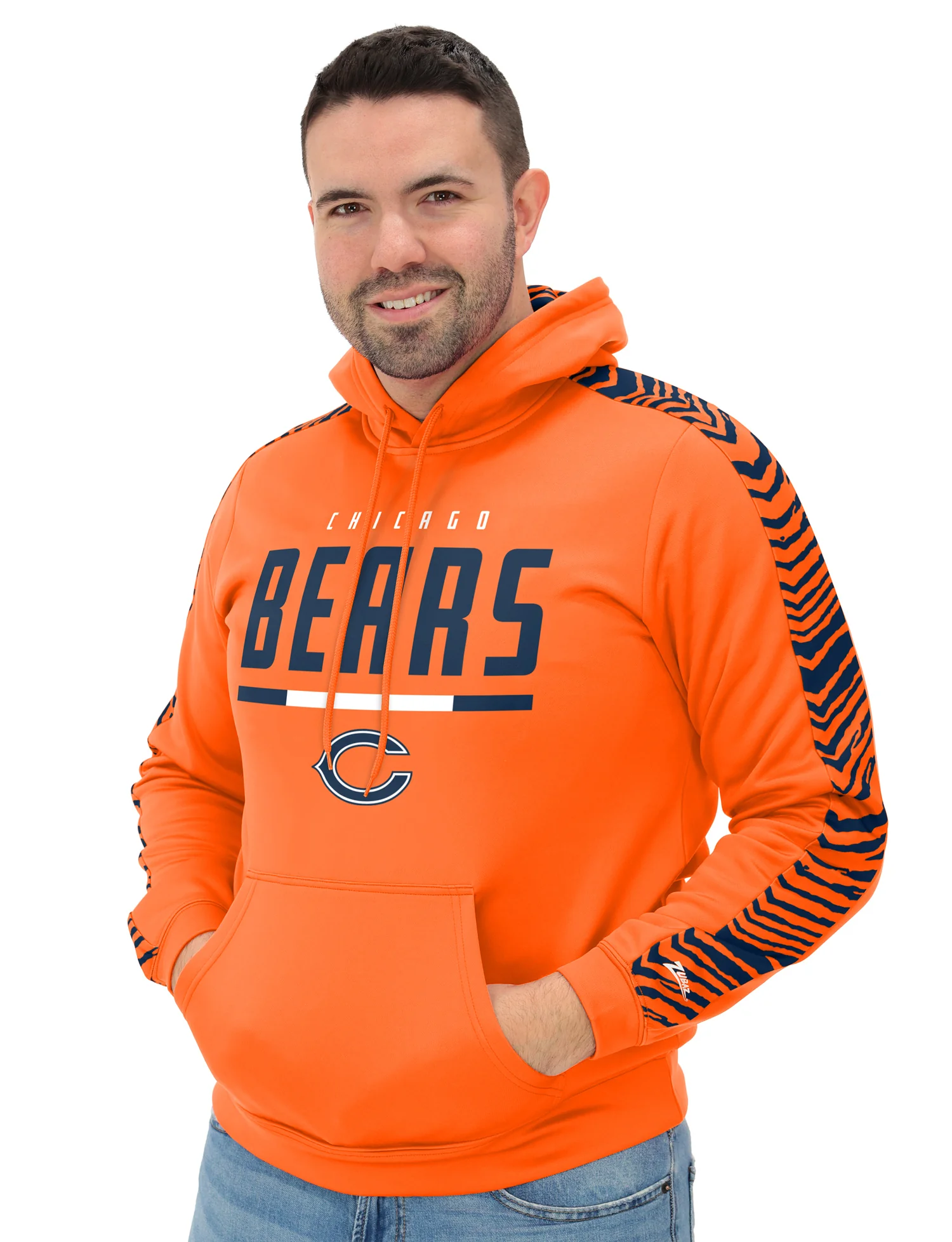 Zubaz NFL Men's Linebacker Alternate Color 2 Color Zebra Sleeve Panel Hoodie, CHICAGO BEARS - Image 4