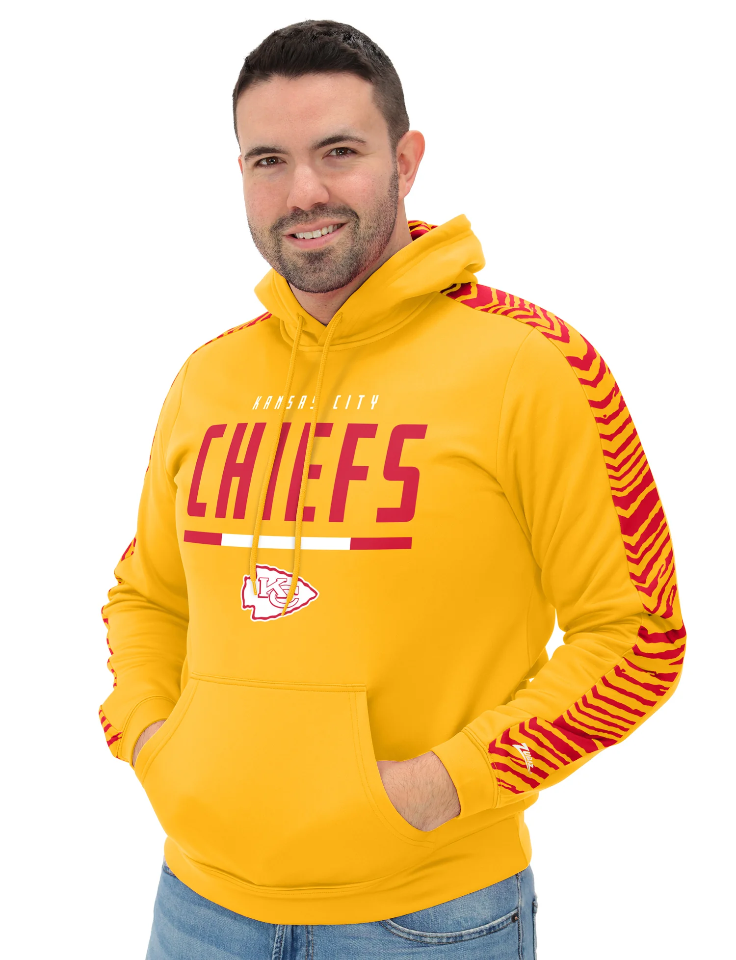 Zubaz NFL Men's Linebacker Alternate Color 2 Color Zebra Sleeve Panel Hoodie, KANSAS CITY CHIEFS