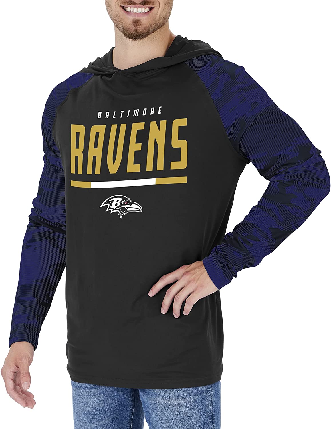 Zubaz NFL Men's Linebacker Camo Line Sleeves Lightweight Hoodie, BALTIMORE RAVENS - Image 2