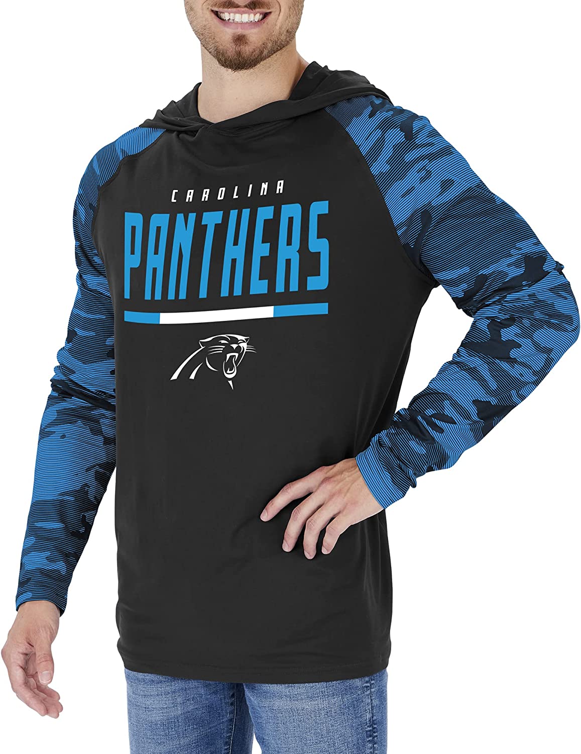 Zubaz NFL Men's Linebacker Camo Line Sleeves Lightweight Hoodie, CAROLINA PANTHERS
