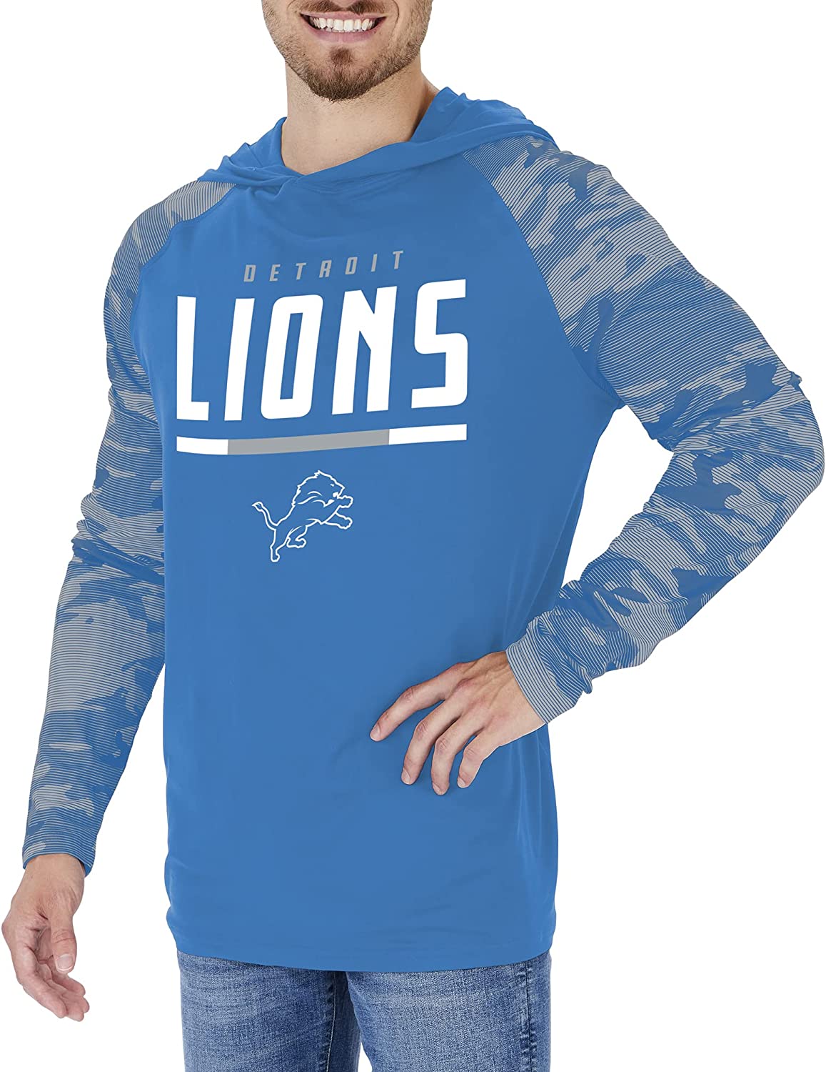Zubaz NFL Men's Linebacker Camo Line Sleeves Lightweight Hoodie, DETROIT LIONS