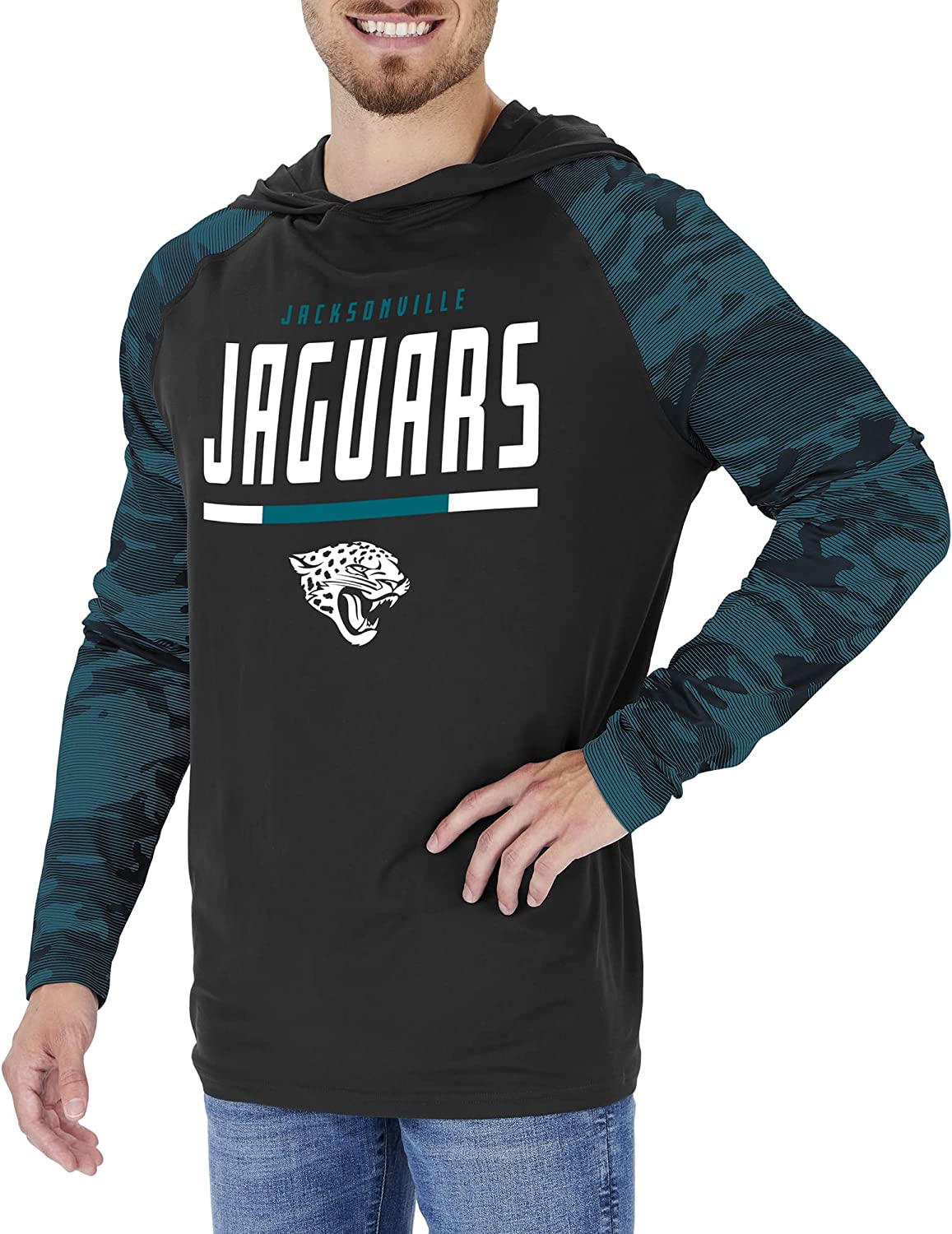 Zubaz NFL Men's Linebacker Camo Line Sleeves Lightweight Hoodie, JACKSONVILLE JAGUARS