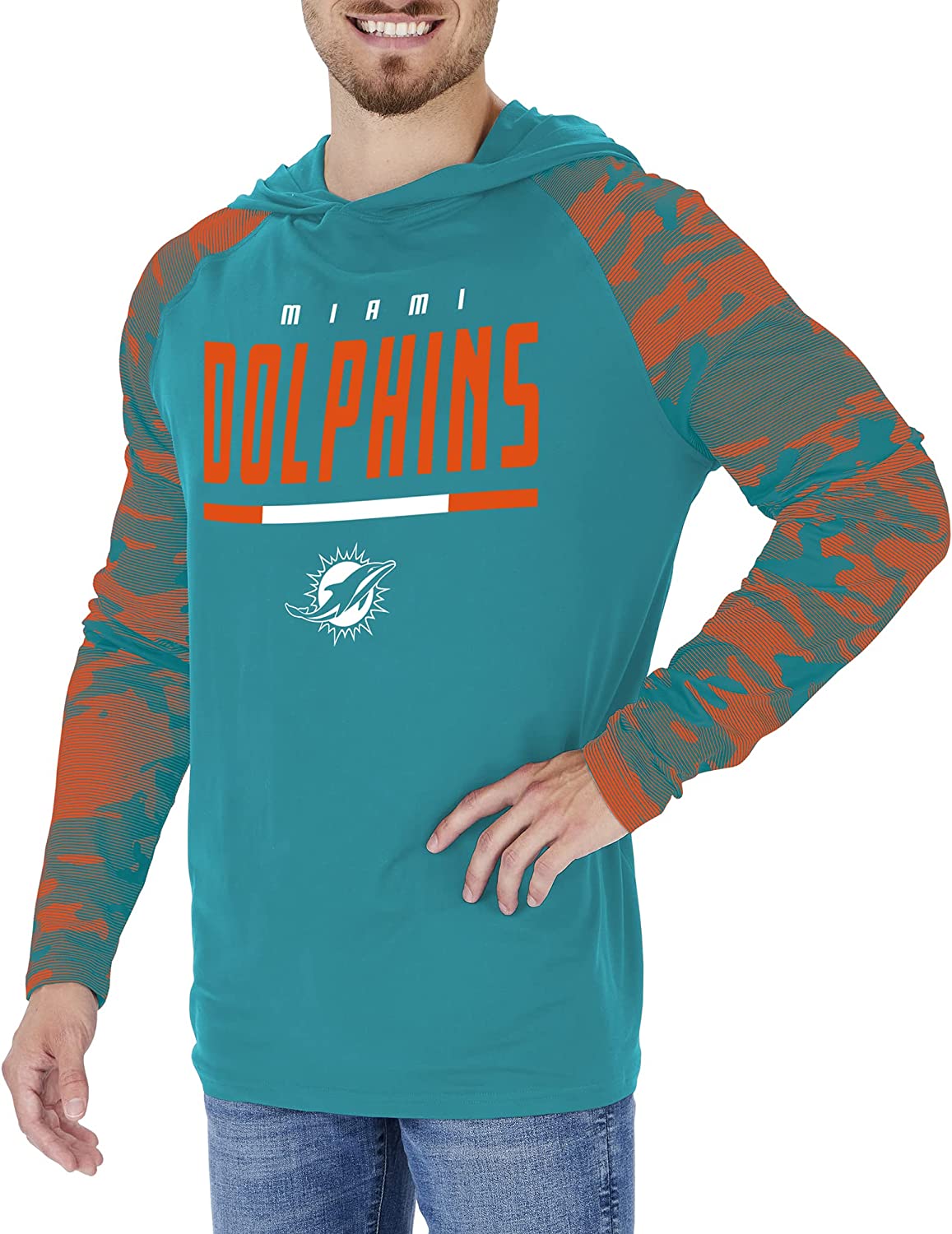 Zubaz NFL Men's Linebacker Camo Line Sleeves Lightweight Hoodie, MIAMI DOLPHINS