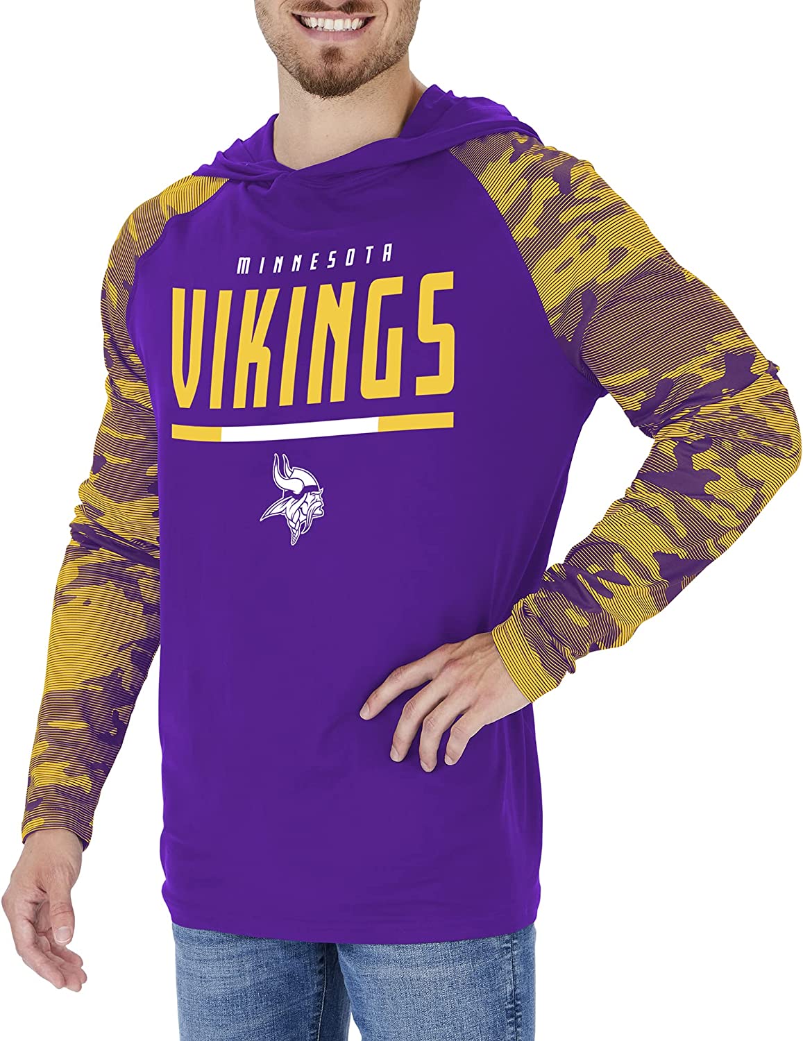 Zubaz NFL Men's Linebacker Camo Line Sleeves Lightweight Hoodie, MINNESOTA VIKINGS - Image 2