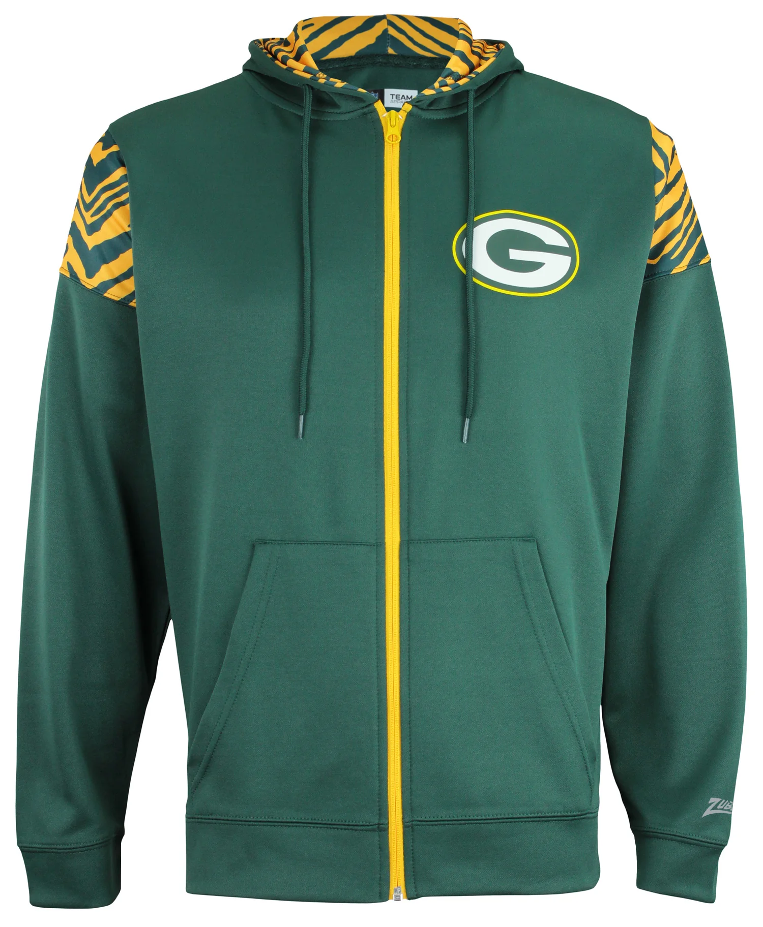 Zubaz NFL Men's Logo 2 Color Zebra Bands and Hood Liner Full Zip Hoodie, GREEN BAY PACKERS