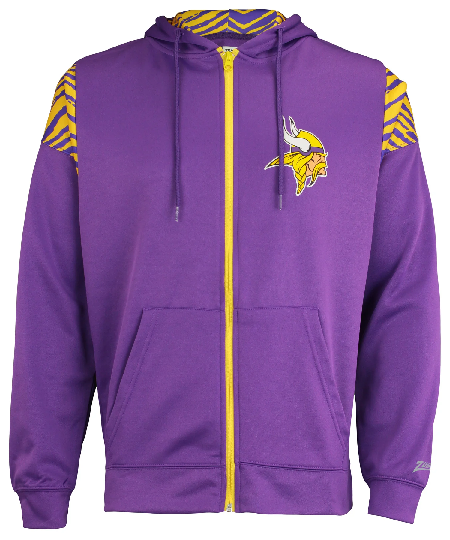Zubaz NFL Men's Logo 2 Color Zebra Bands and Hood Liner Full Zip Hoodie, MINNESOTA VIKINGS