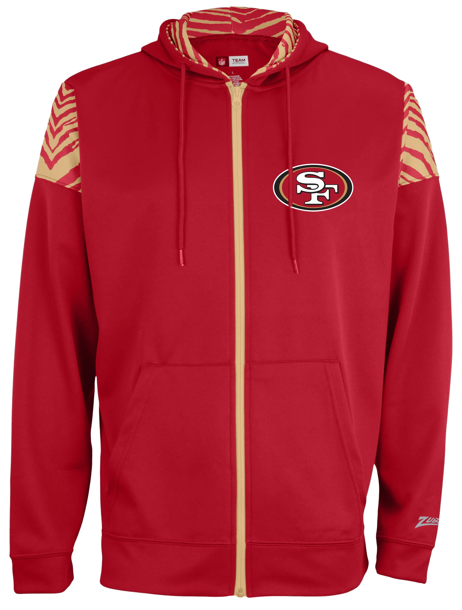 Zubaz NFL Men's Logo 2 Color Zebra Bands and Hood Liner Full Zip Hoodie, SAN FRANCISCO 49ERS - Image 2