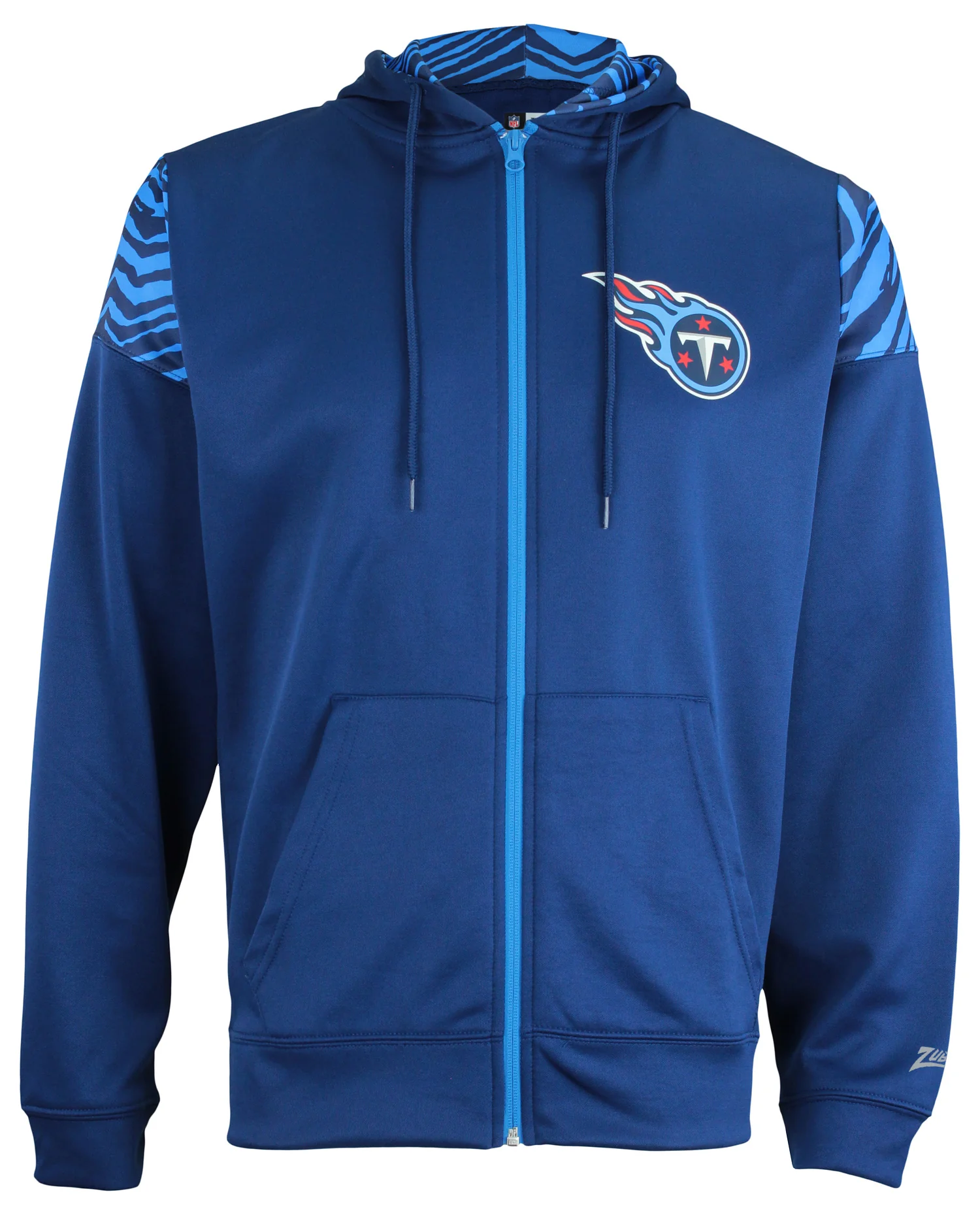 Zubaz NFL Men's Logo 2 Color Zebra Bands and Hood Liner Full Zip Hoodie, TENNESSEE TITANS - Image 2